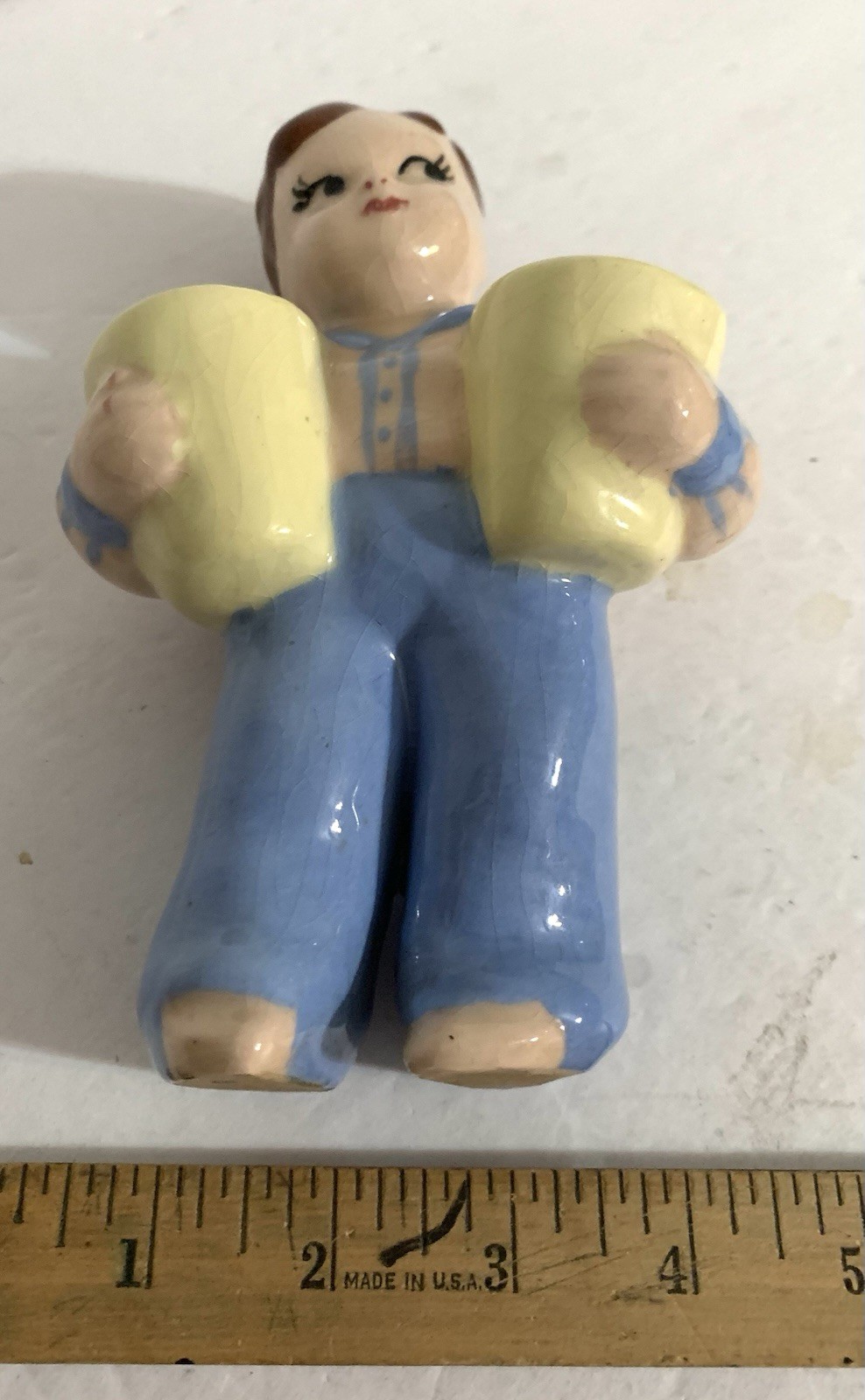 Vintage ceramic Young Boy Holding Bongo Drums Toothbrush Holder