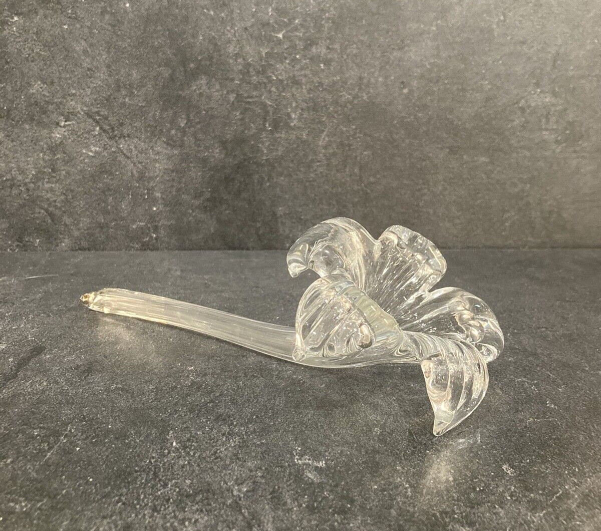 Vintage Clear Glass Lily Shaped Bud Vase Hand Blown 8 inch
