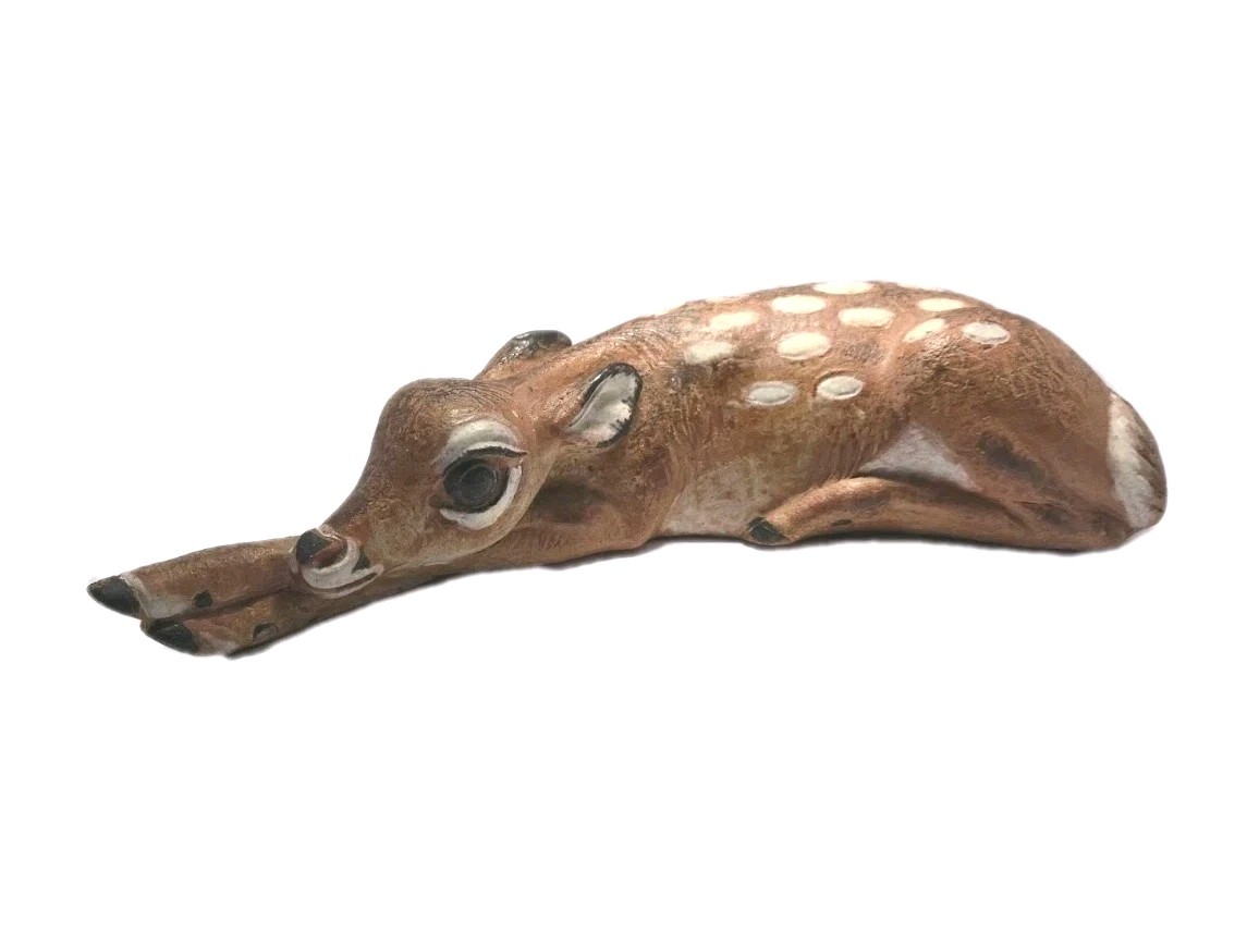 VTG Hand Made Ceramic Spring Fawn (Deer) Resting Signed By Artist 11″