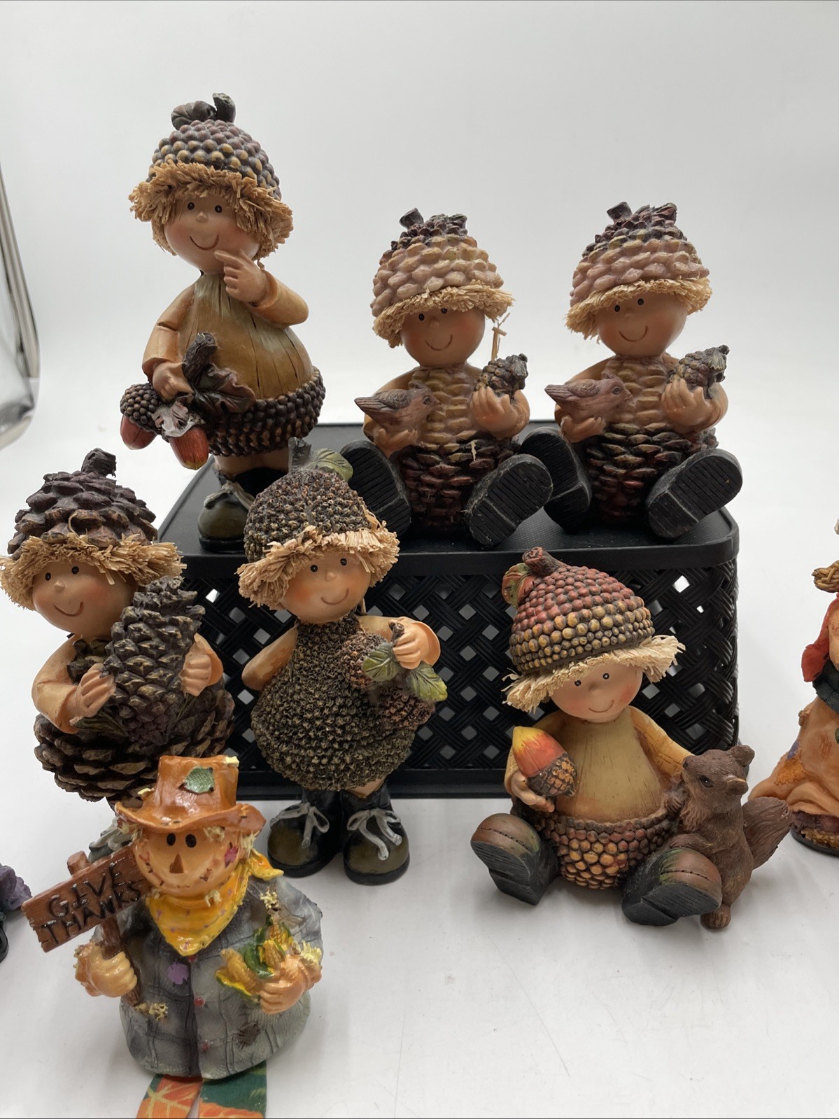 Mixed Lot 13 Autumn Resin Figurines Scarecrows & Forest Pinecone Gnomes