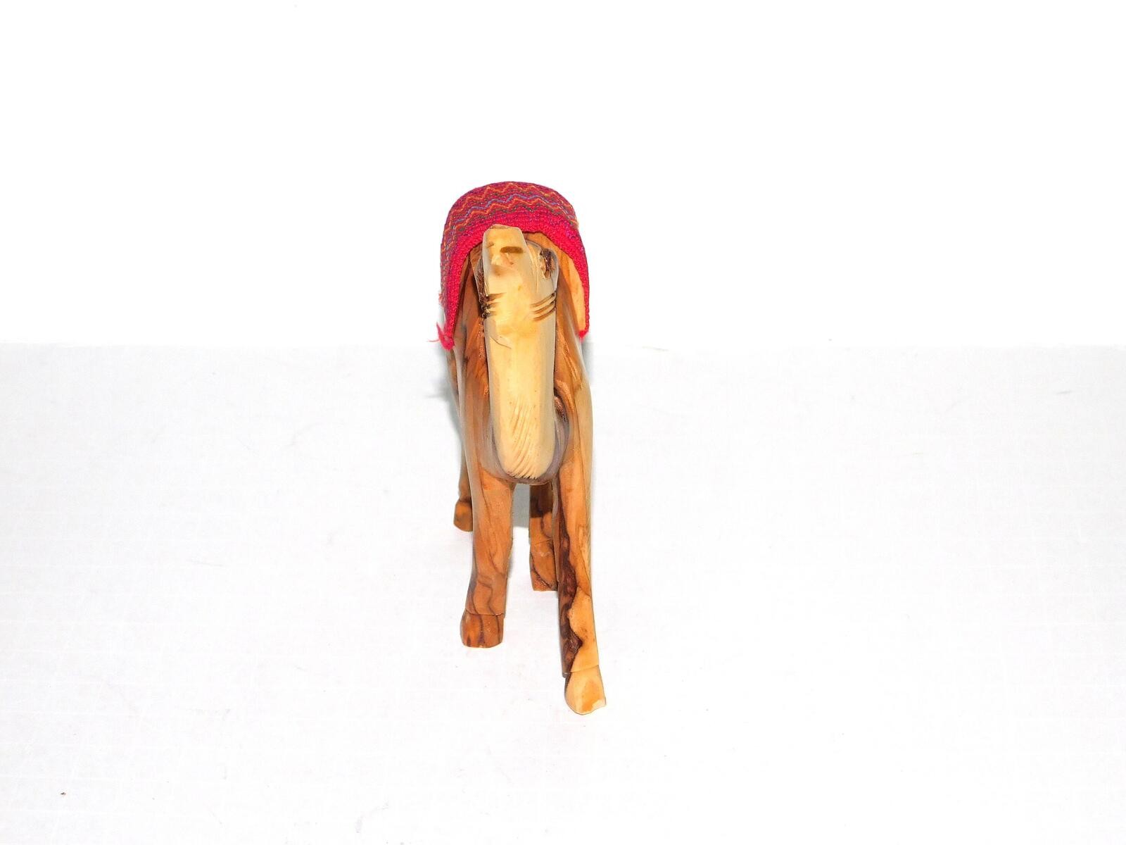 Vtg Camel Carved Wood Figurine Red Woven Saddle Blanket Egypt