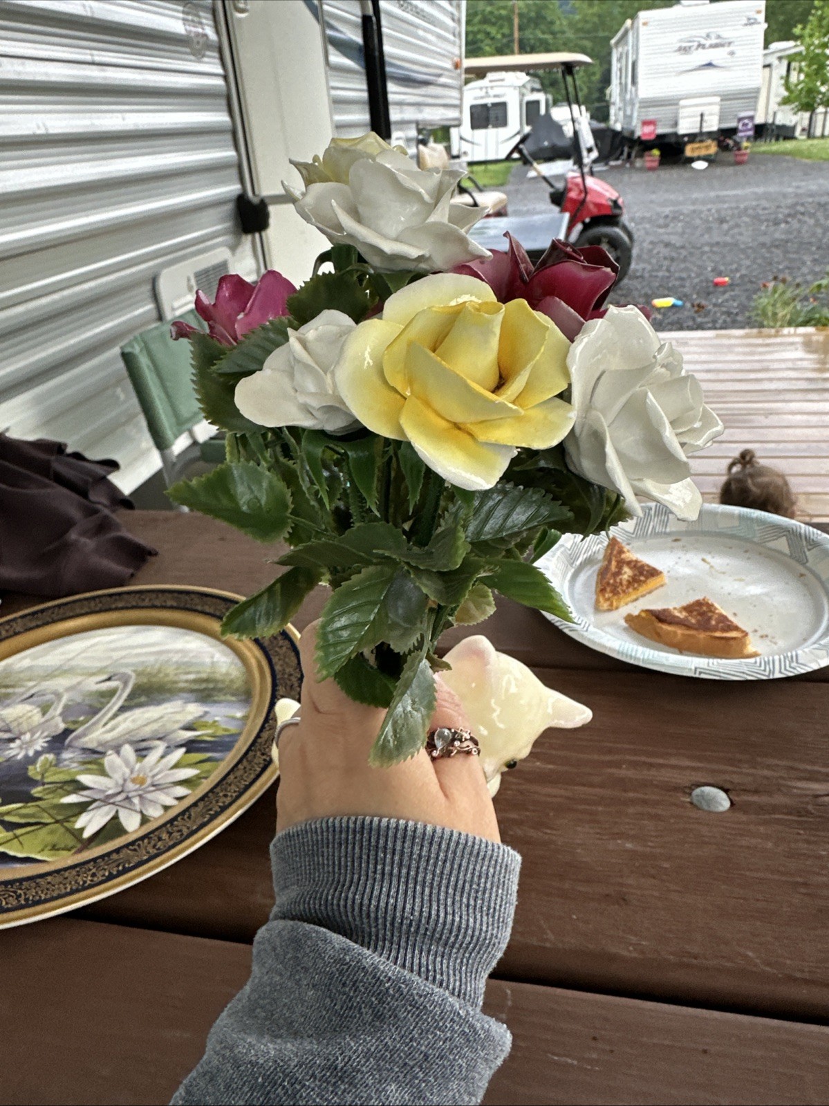 9- Bone China Made In England Flowers with Green Plastic Stems