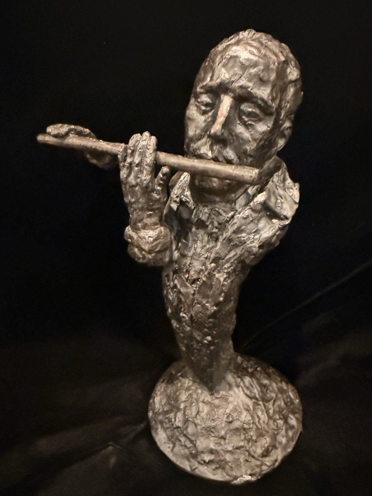 Vintage Modernist Flute Player Bust Sculpture Bronze Tone Metal Statue 10” Art