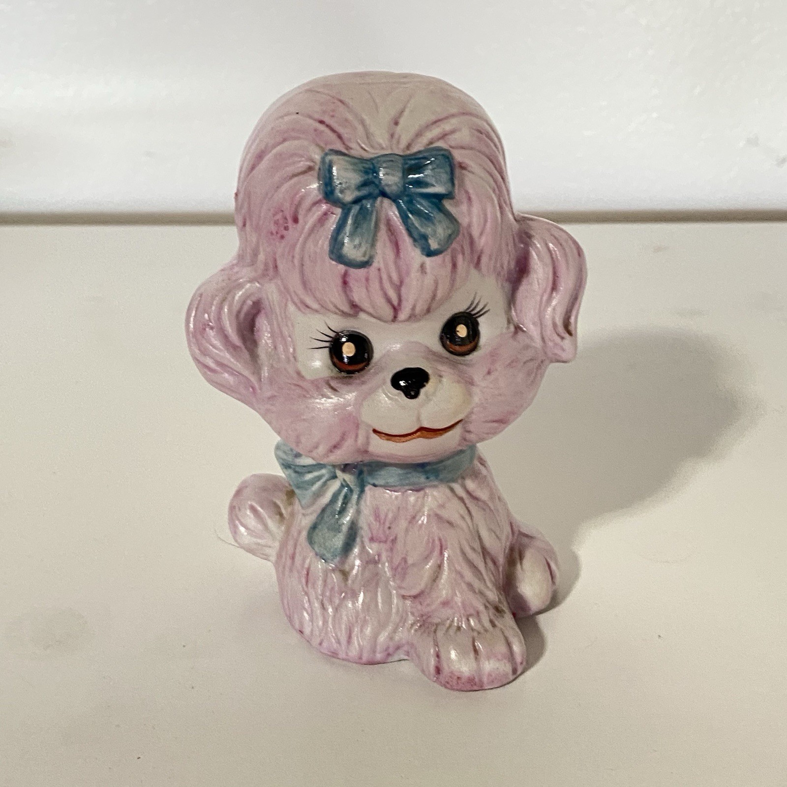 Vintage Anthropomorphic Puppy Dog Figurine Kitsch Big Eyes Purple Kitschy Decor