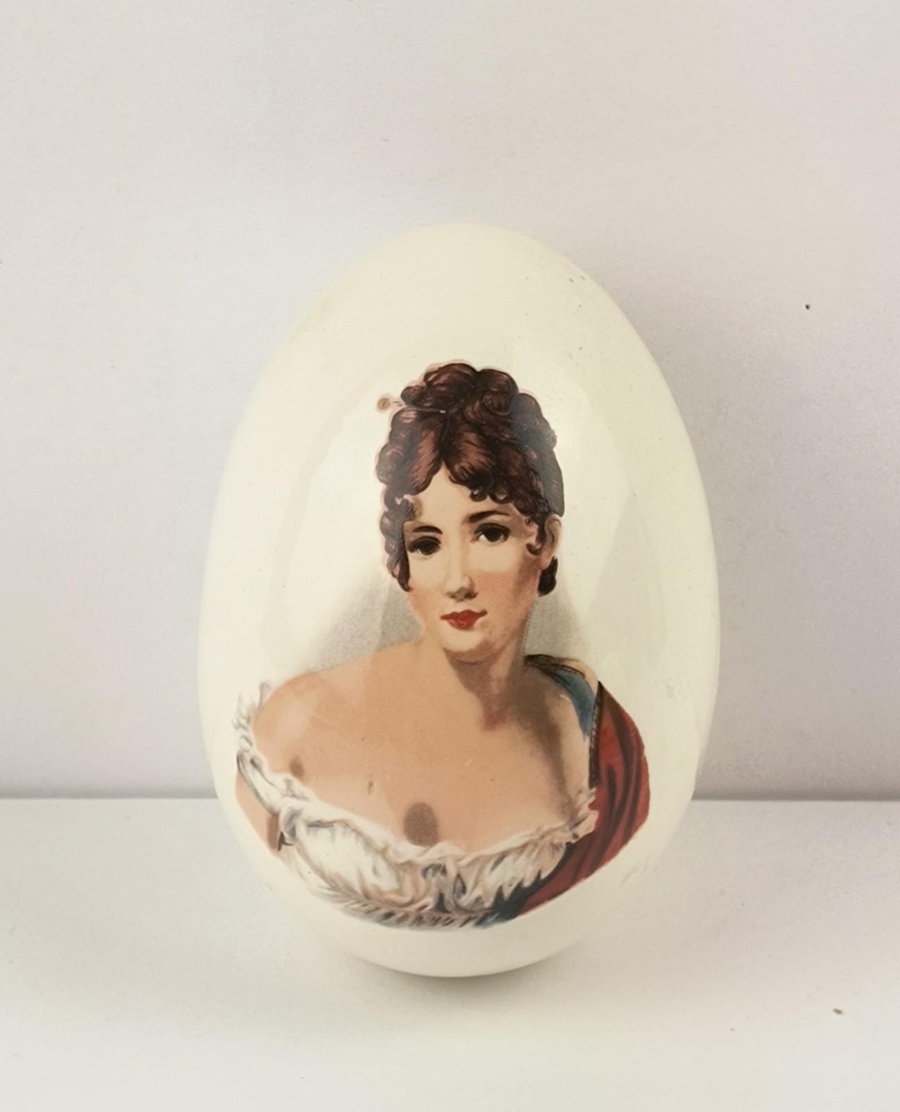 Vintage Victorian Lady Boudoir Portrait on a Porcelain Collector Egg