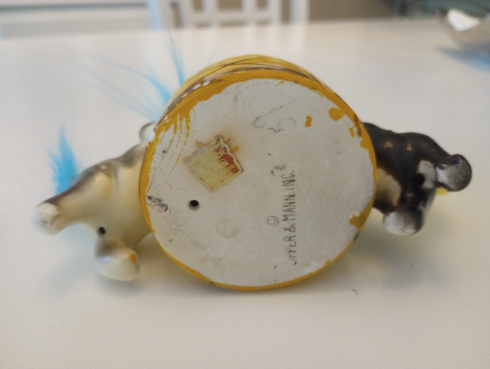 Rare Vintage 40’s-50’s Lipper & Mann Cats & Drum Figurine Fuzzy Hair Tufts Japan