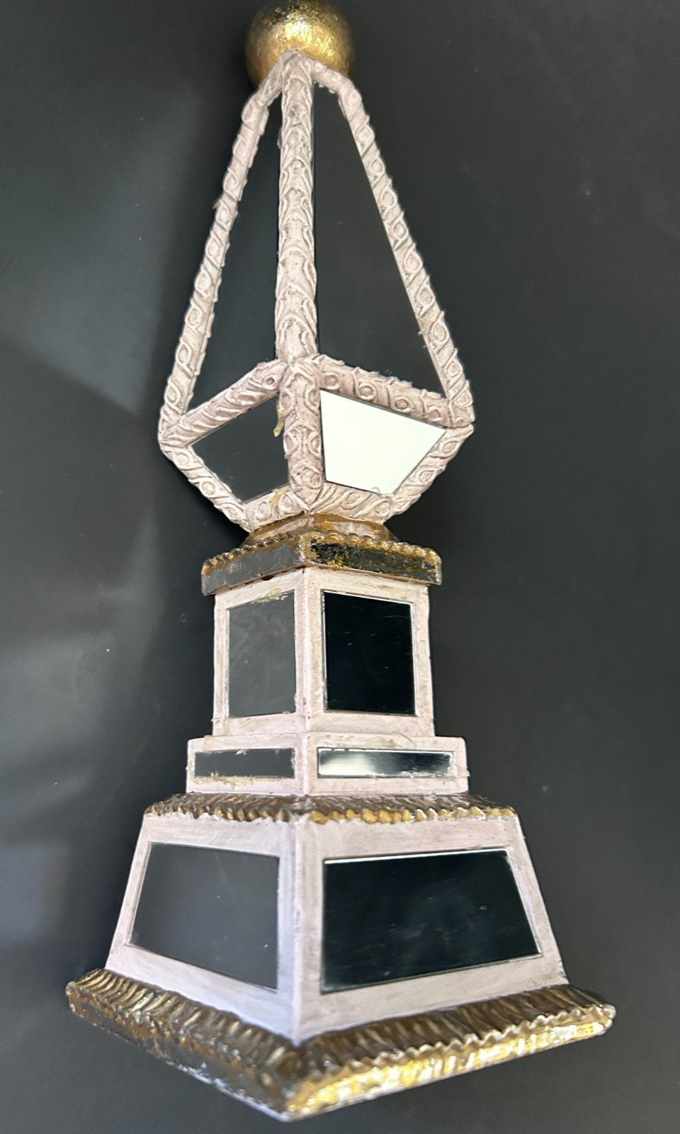 Vintage Hollywood Regency Mirrored Decorative Art Deco Gold Silver Obelisk 9.5″