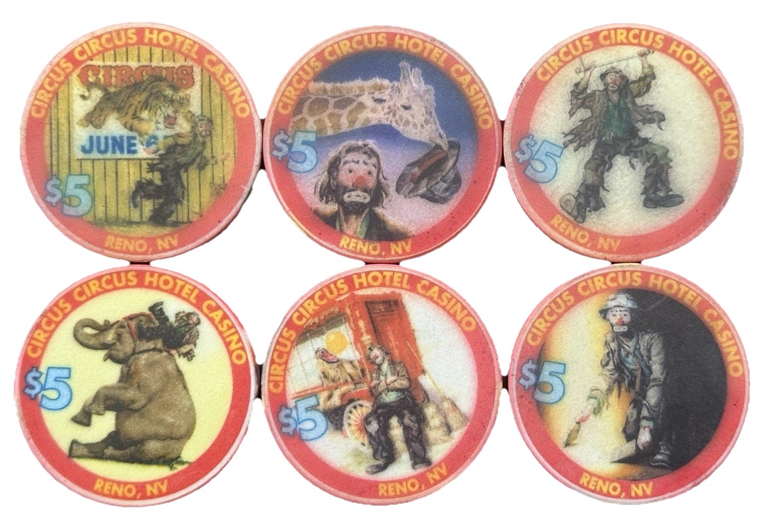 $5 Circus Circus Emmett Kelly Jr. Collectors Edition Casino Chip Set SUPER RARE