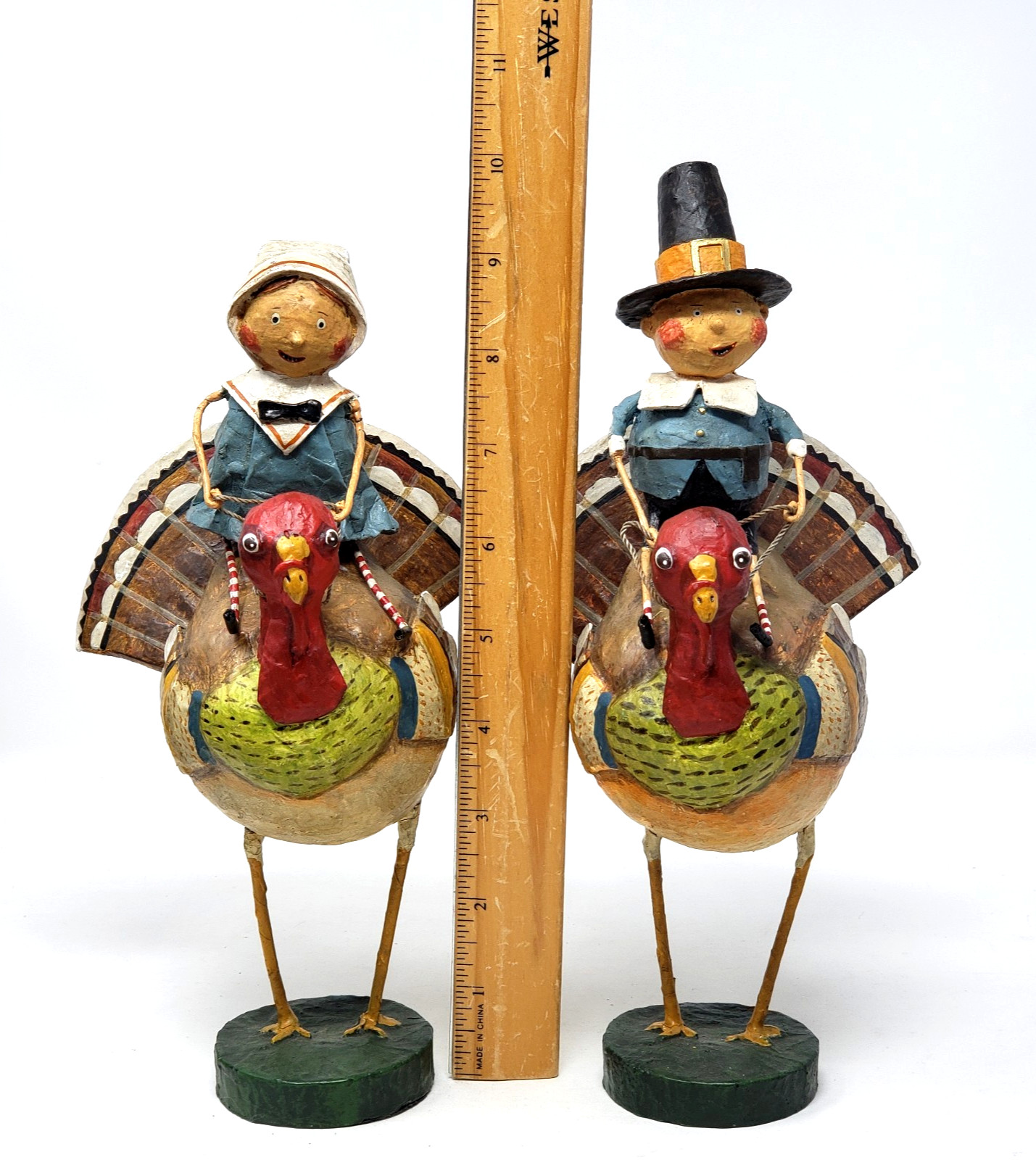 Lori Mitchell Tom And Goodie On Turkey Gobblers Figurine Set Of 2 Folk Art