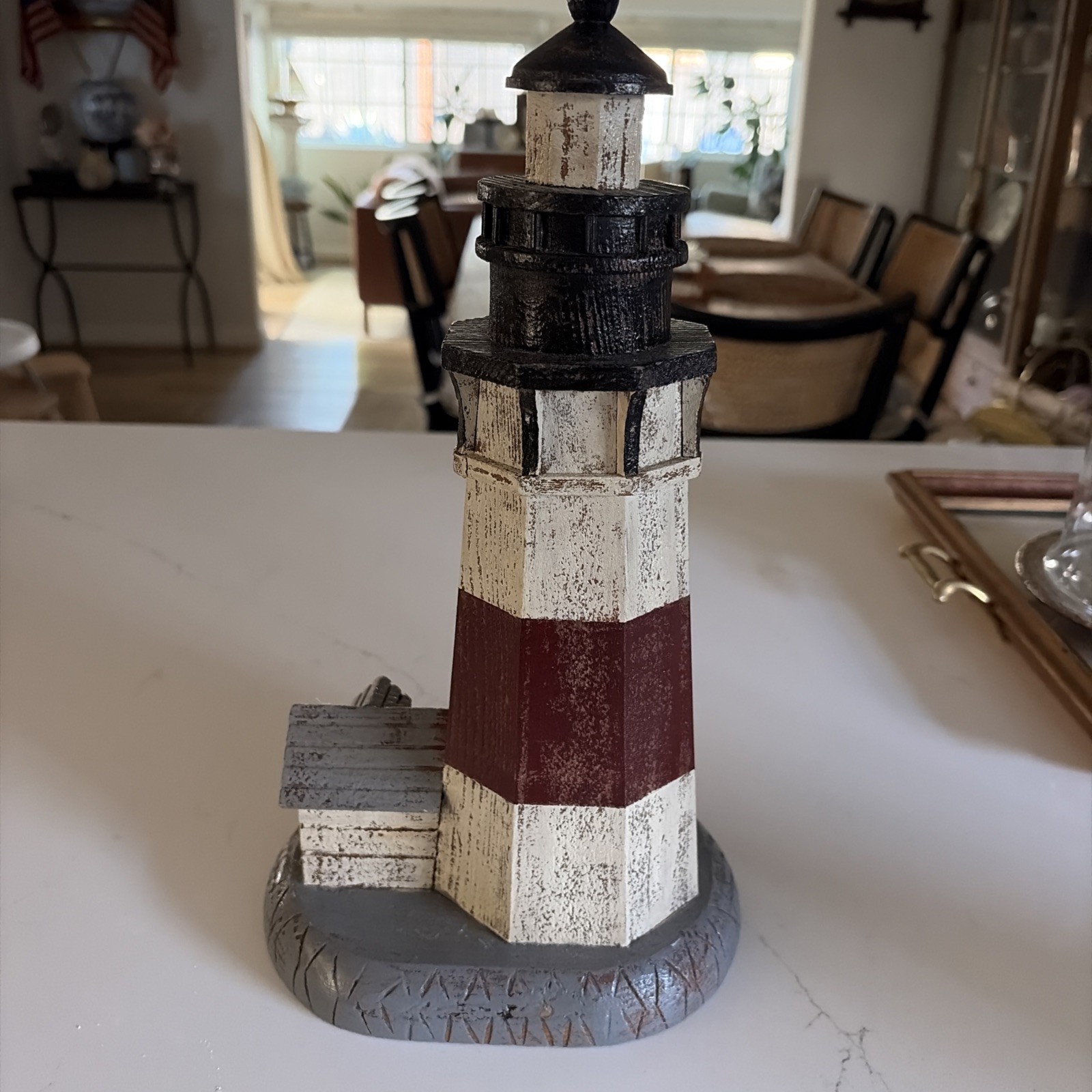 Decorative Painted Wooden Lighthouse, Rustic Design 13 Inches x7 In Wide