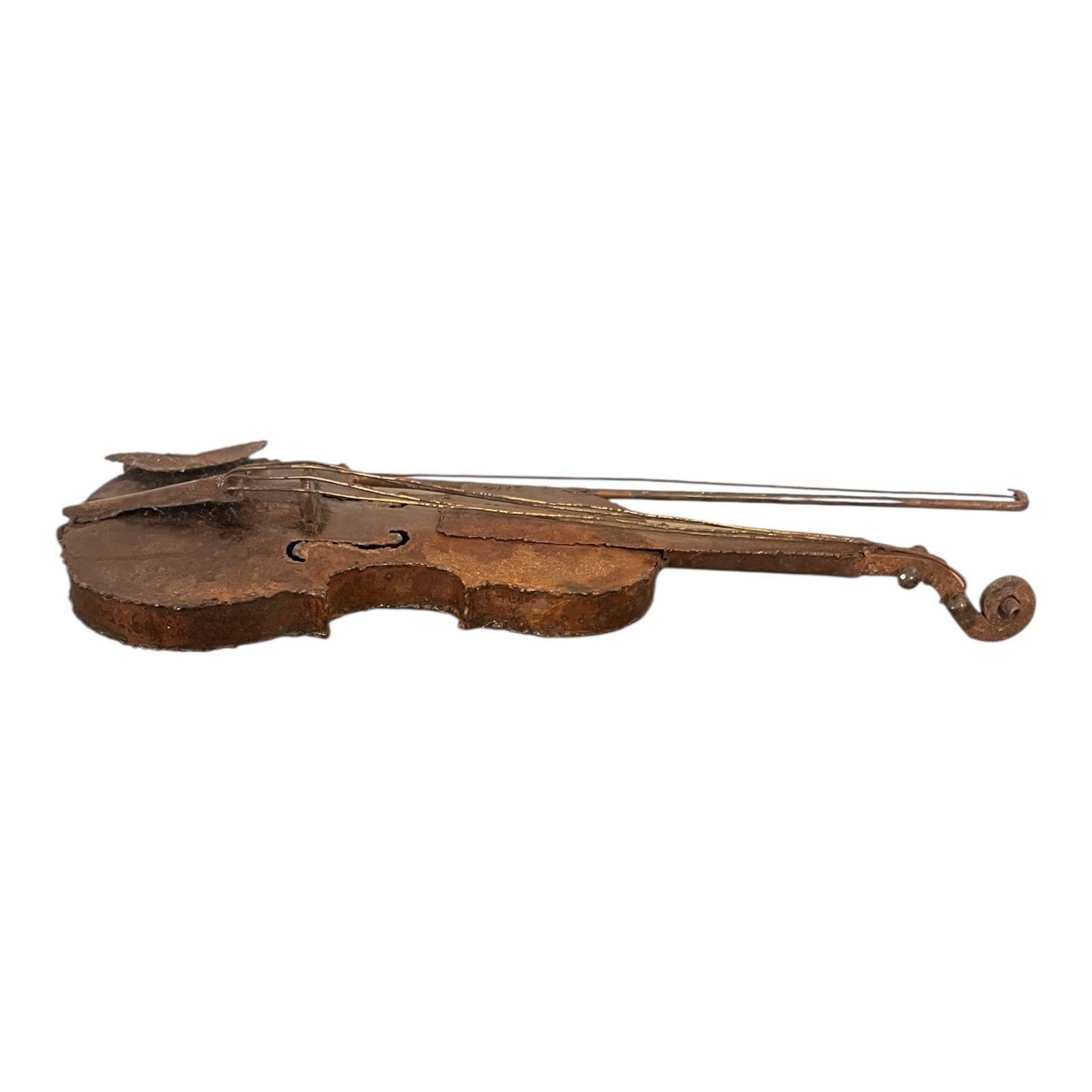 Rustic Vtg Violin Wall Art 21.5″ Tall Bow Distressed Metal Design Musical Studio