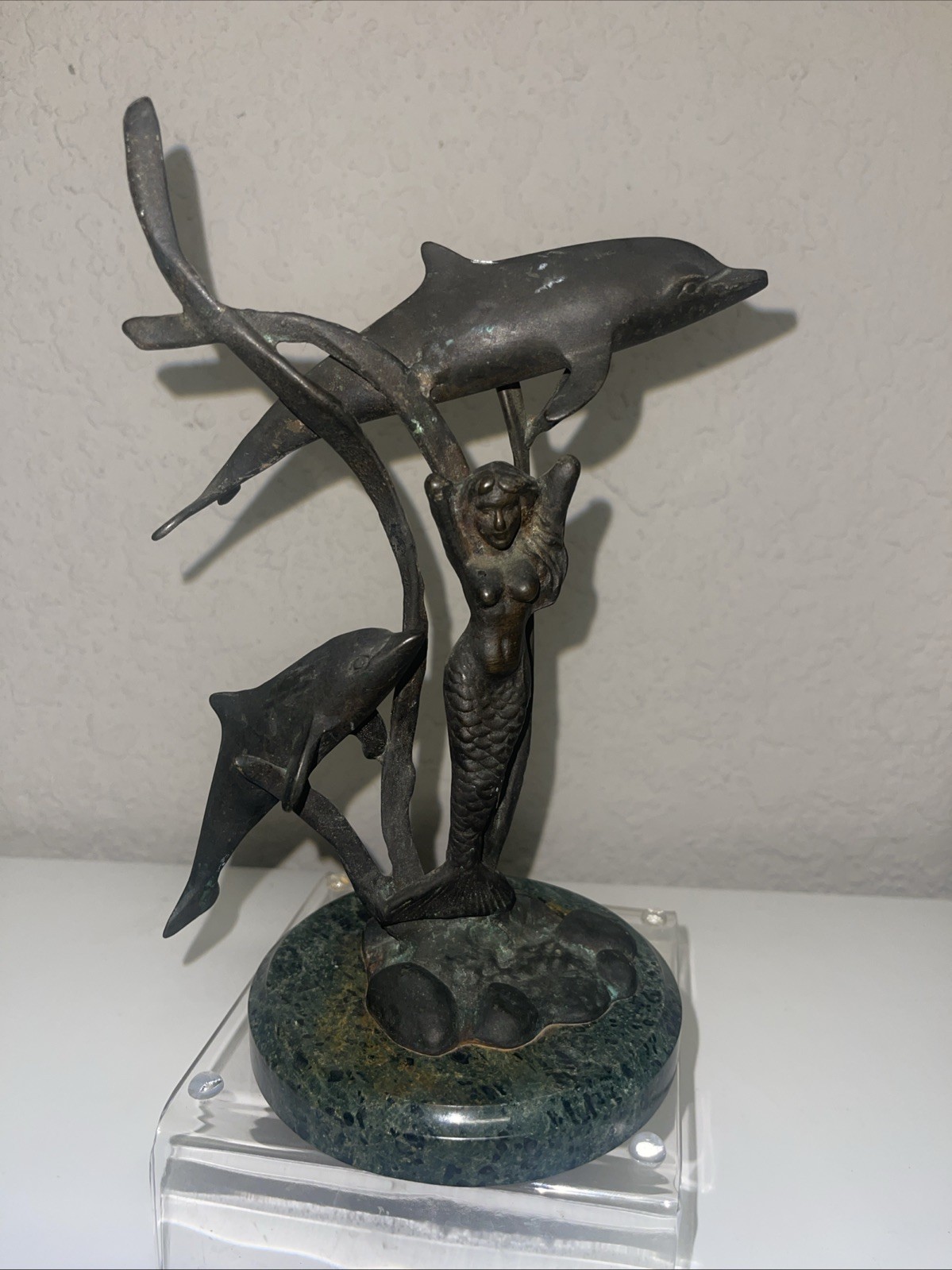 Contemporary Patina Bronze Sculpture of a Mermaid and Dolphins