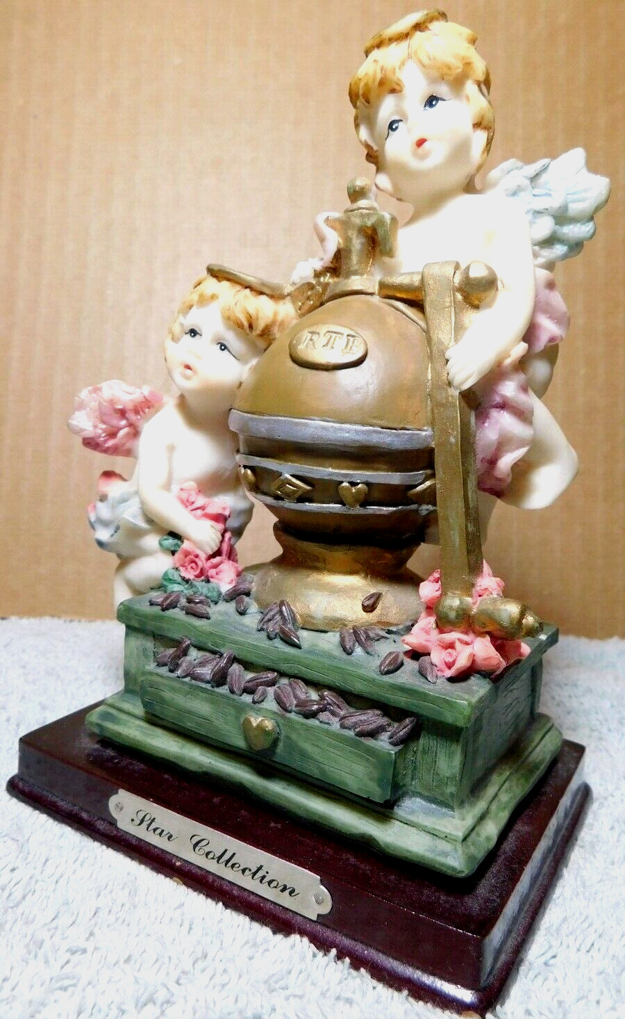 Star Collection~Two Cherubs Statues On A “RTB” Globe Ball Vintage