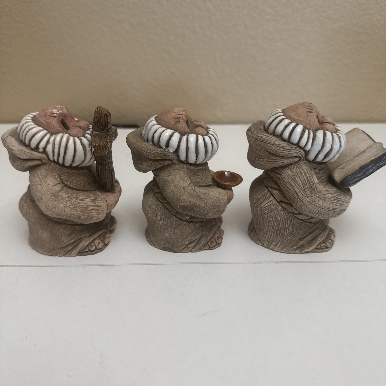 3) Uruguay Studio Pottery Art Priests Monks Book Cross Religious Signed Vintage