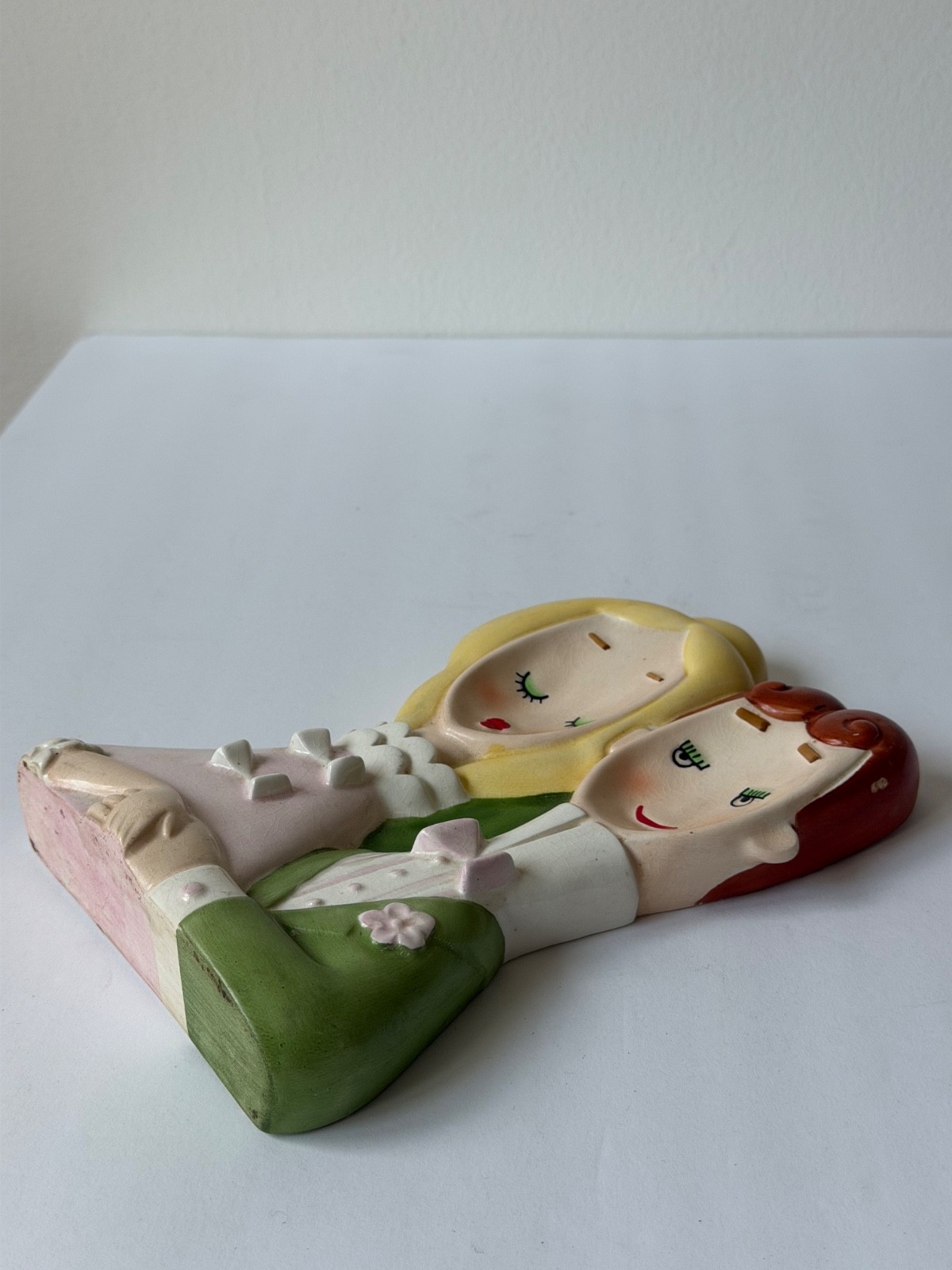 Vintage Lefton Ceramic Couple Wall Plaque Spoon Rest Tea Bag Holder Mid Century