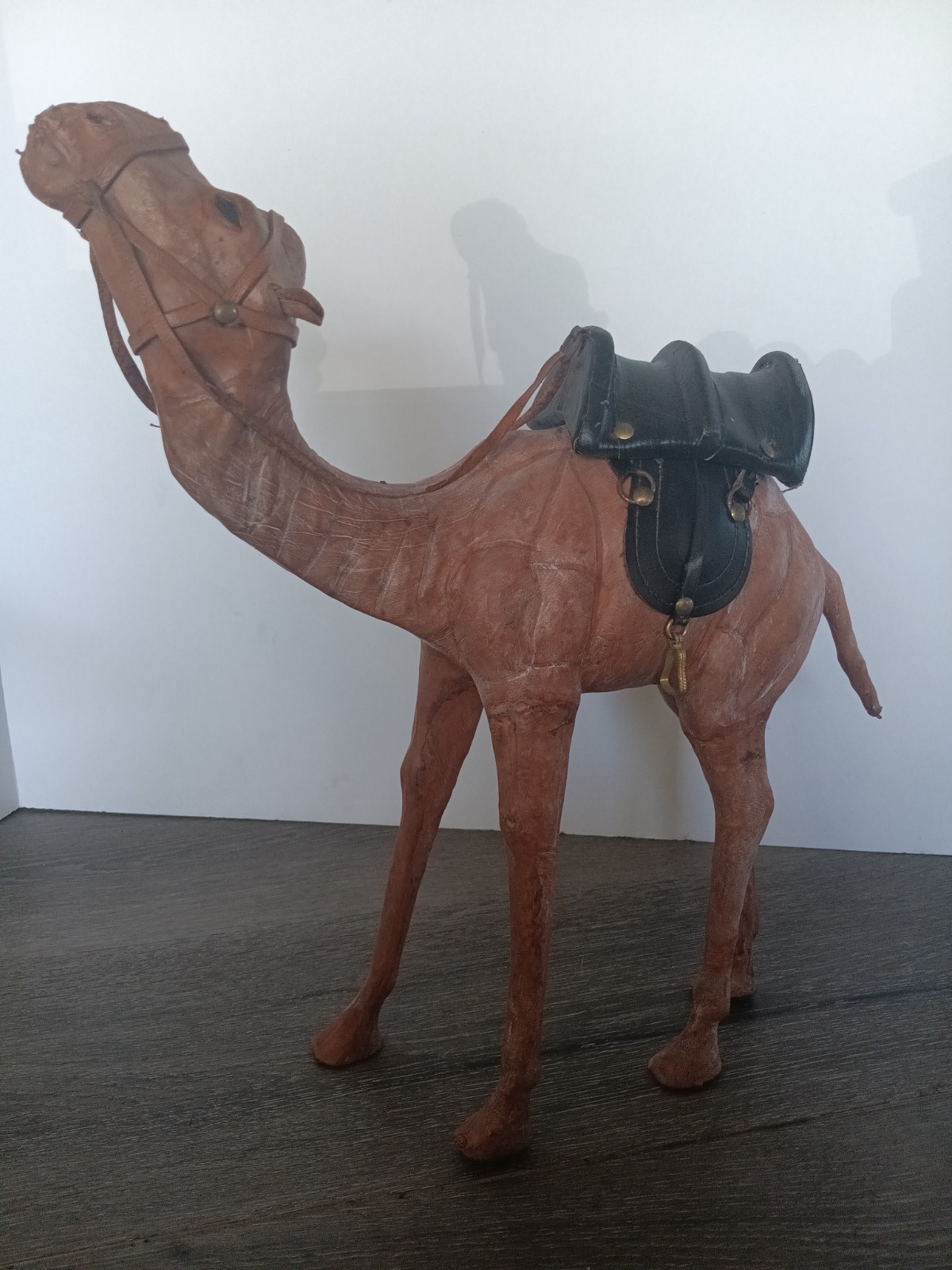 Collectible Genuine Leather Camel Figurine Home décor 13.5″ T &12″ Long