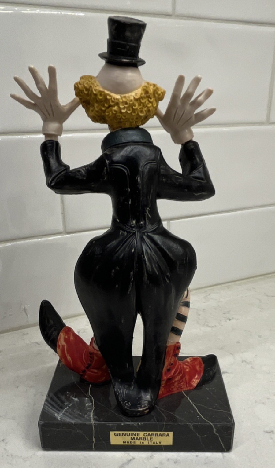 8.5 inches Genuine Carrara Marble Hand Painted Clown Figurine Made in Italy