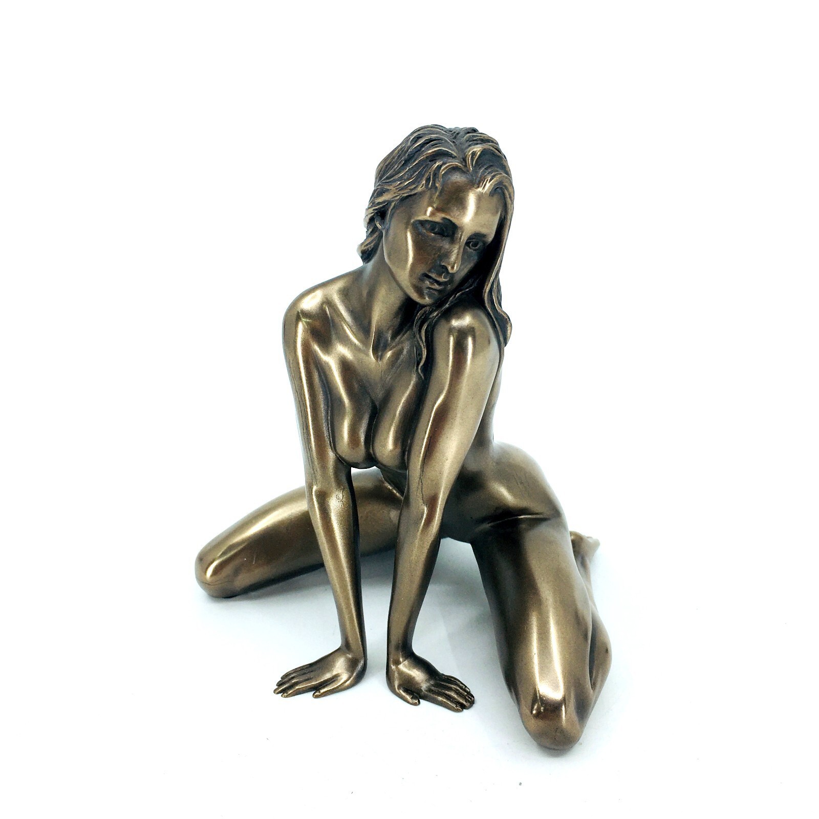 5 Inch Seated Nude Female Brass Color Figurine in a Seductive Pose Straddling US
