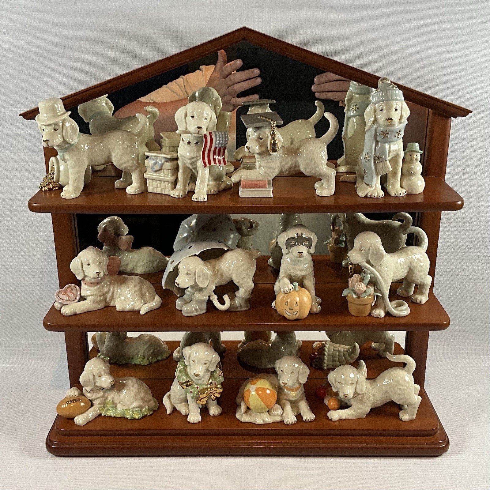 Lenox Golden Year Of Puppies Collection Complete With Shelf Display Excellent