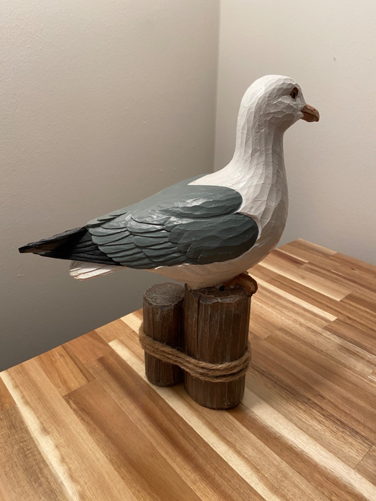 Seagull on Pilins Statue Figurine Coastal Decor, 11 inches tall