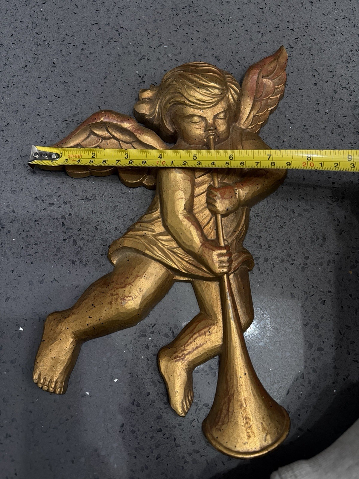 Vtg Cherubs Angels Wall Hanging Decor Gold Playing Horn Set of 2