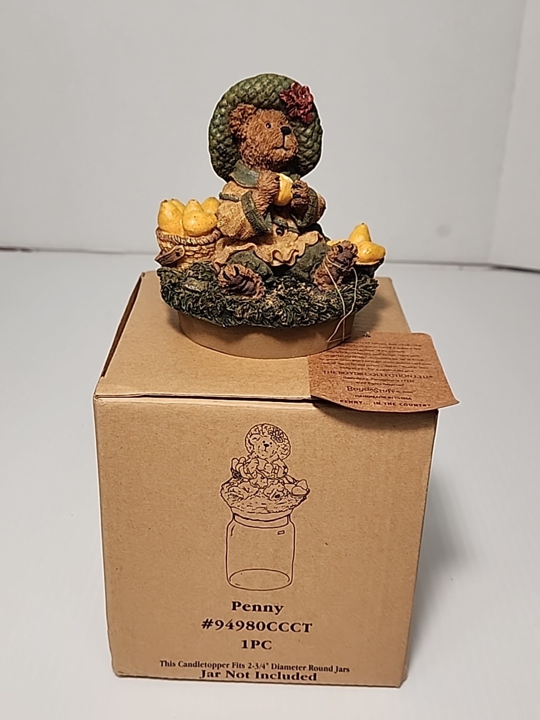 Boyds Bears Penny…In The Country Candletopper 2 3/4 Round Jar