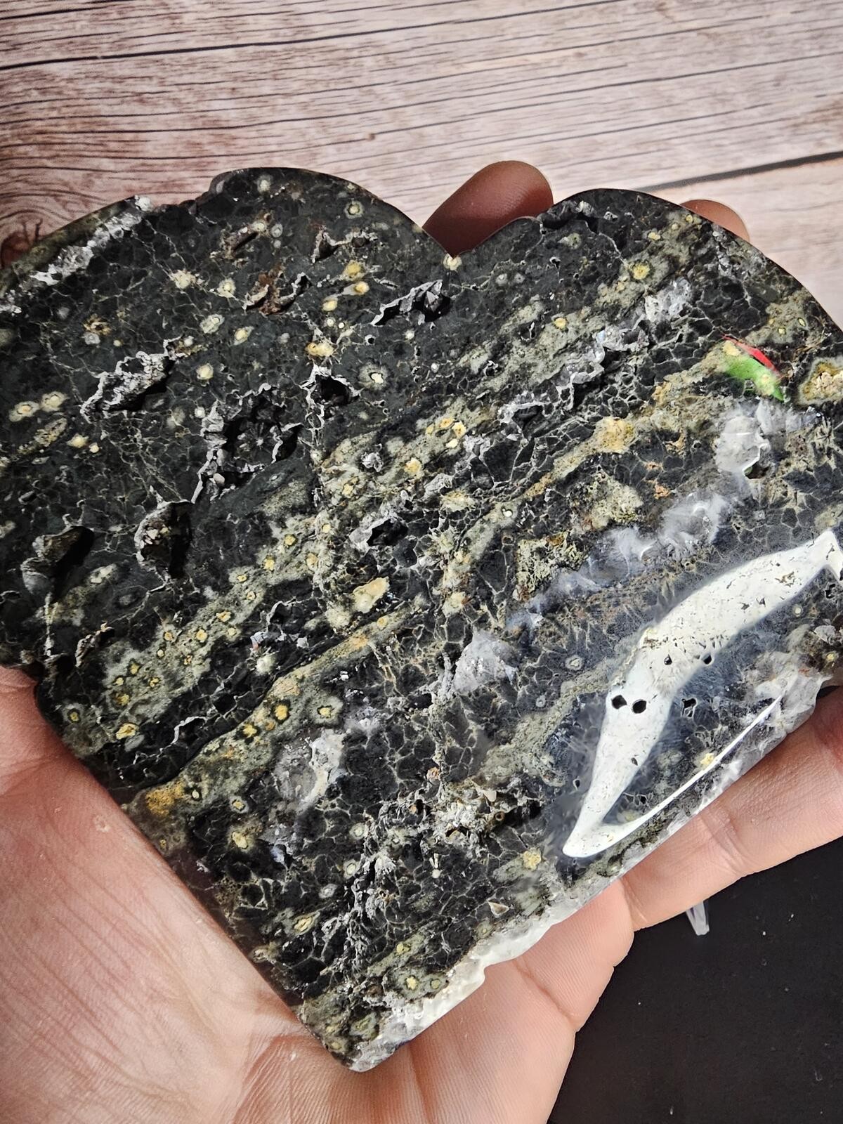 6″ Ocean Jasper Heart – Druzy Quartz Pockets – 1 lb Madagascar Crystal Display