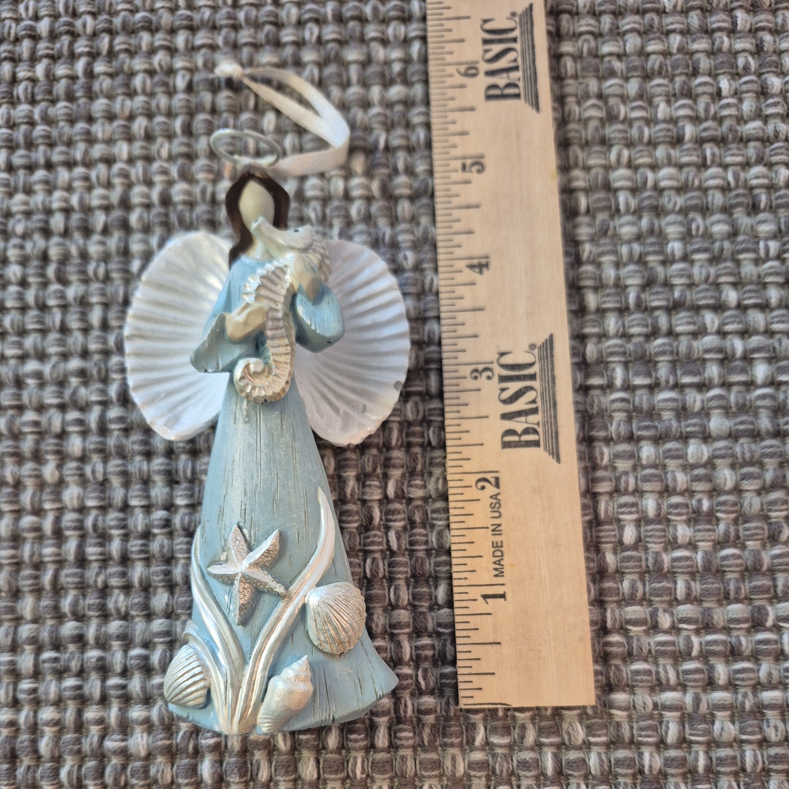 Beach Theme Angel Beach Theme Figure Coastal Seashell Seahorse Aqua Blue & White
