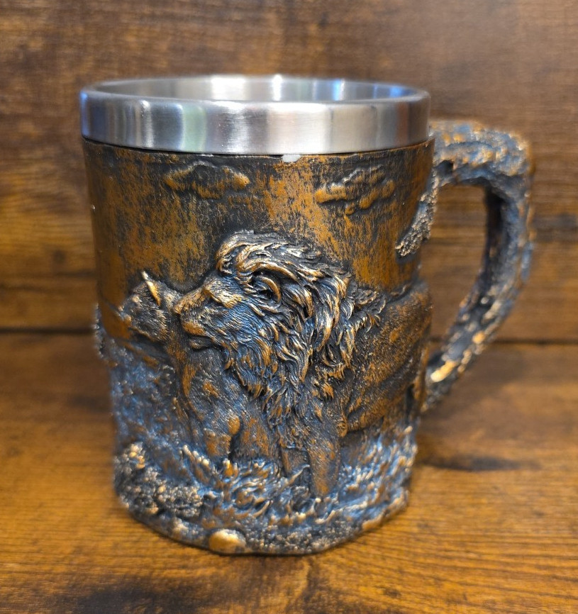 Ebros Safari Lion & Lioness 15oz BR Coffee Mug Textured Rustic Tree Bark Design