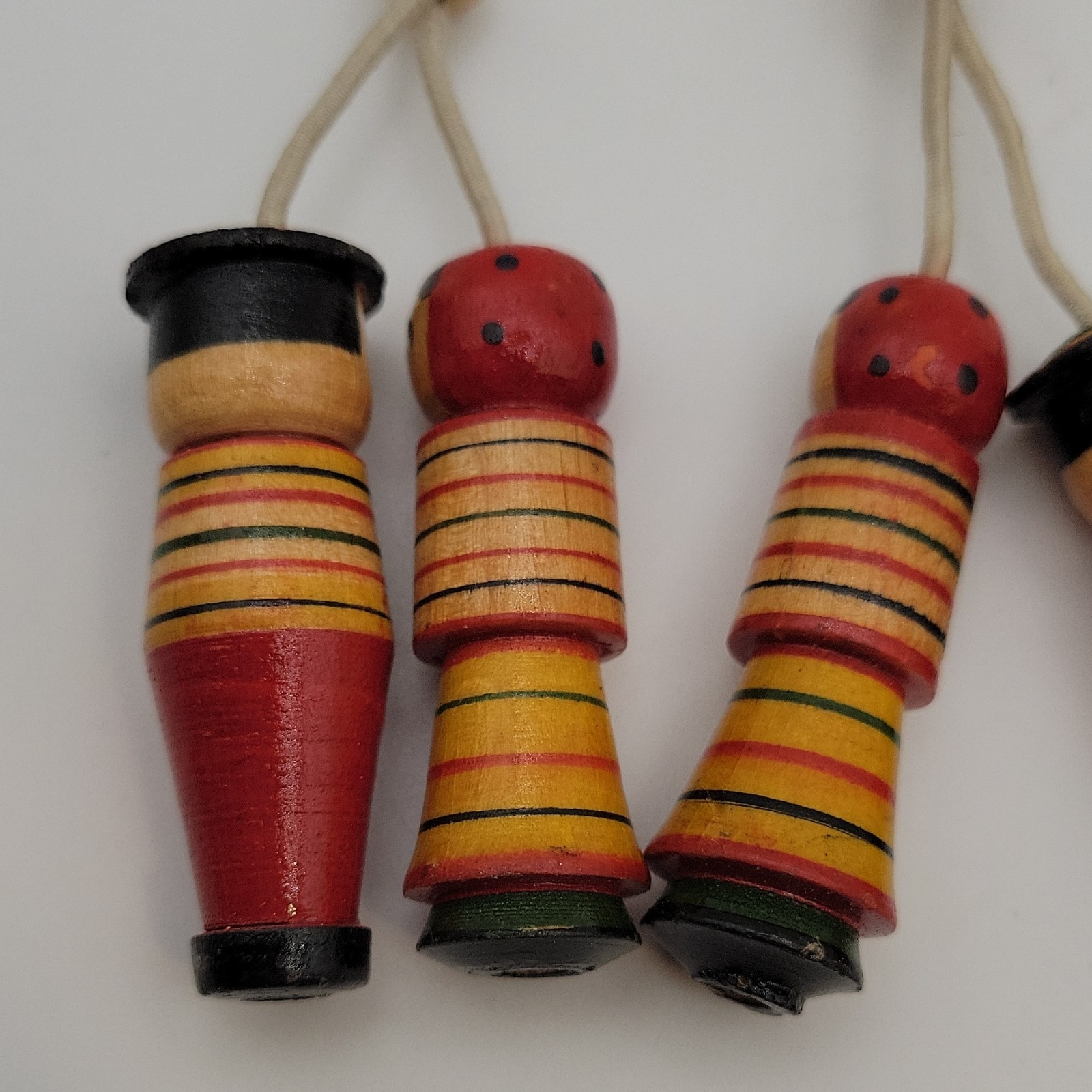 Vtg Ukraine Wooden Figures Pair Cord Hanging Dolls Kokeshi Style Folk Art 3 Pair