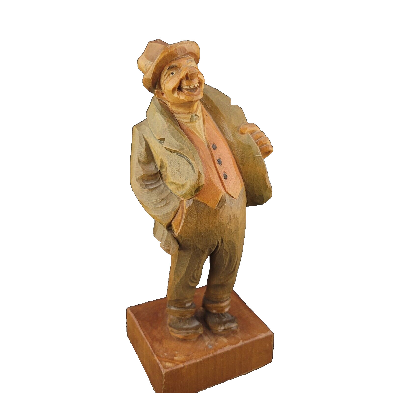 Antique SEIT 1912 KAWE Carved Wood Wooden Man Sculpture Label 7 inch
