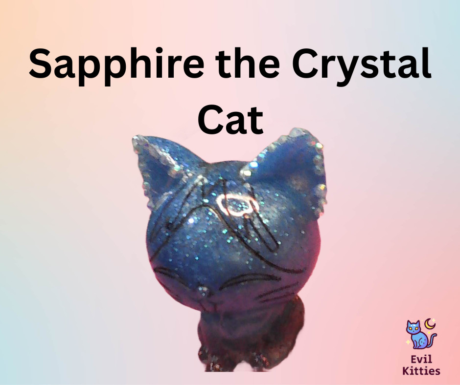 Handmade Blue Resin Cat Figurine Rhinestone Ears Cat Lover Collectible Gift Deco