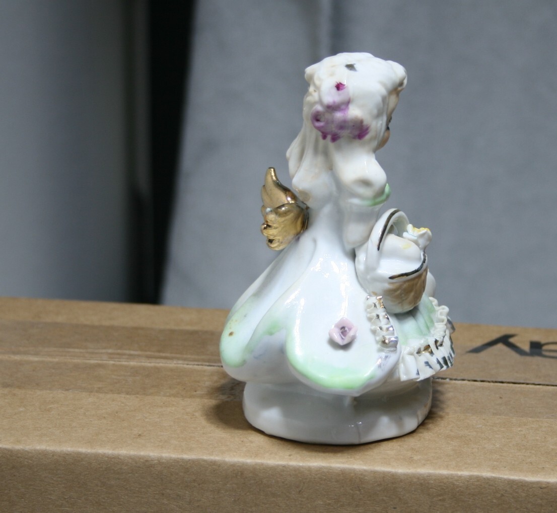 VTG Japan Taurus Zodiac SEMCO Angel Girl Basket Pink Bird Figurine 4.5″ RARE
