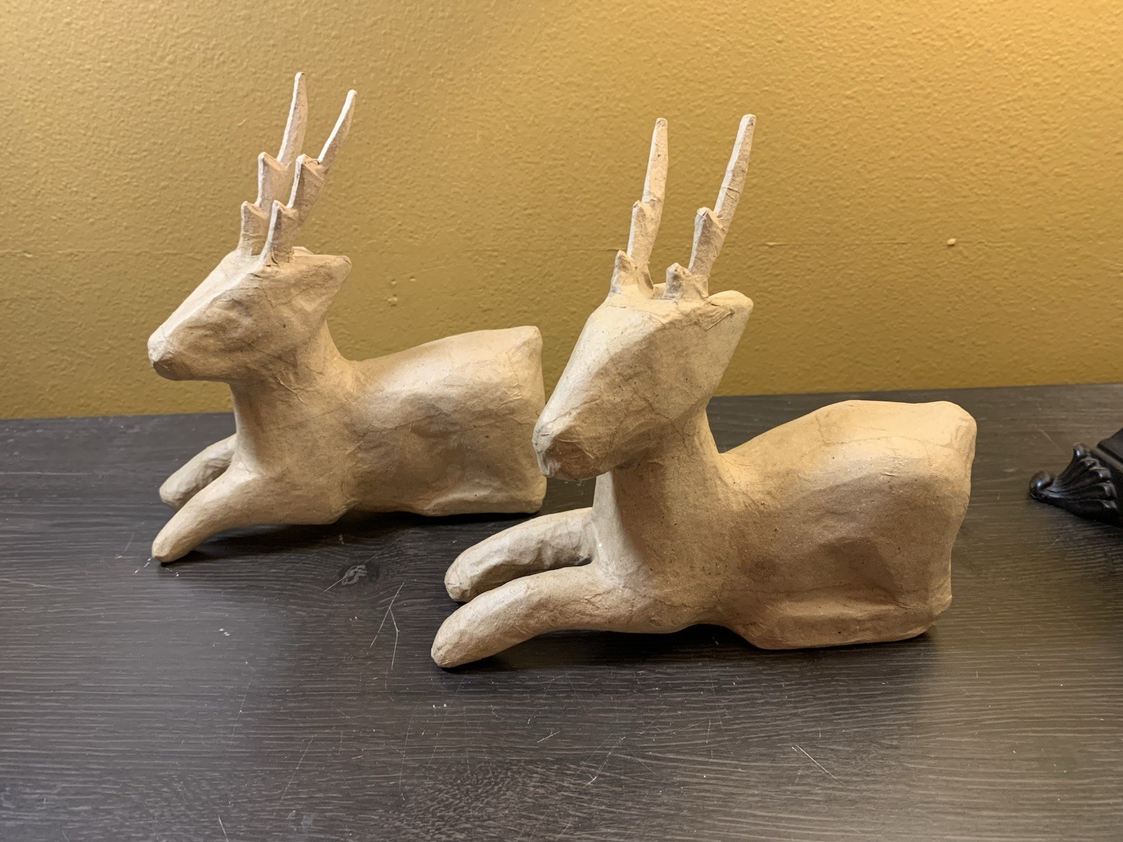 Vintage Paper Mache Deer Reindeer Figures Laying Down Phillipines Craft Decor