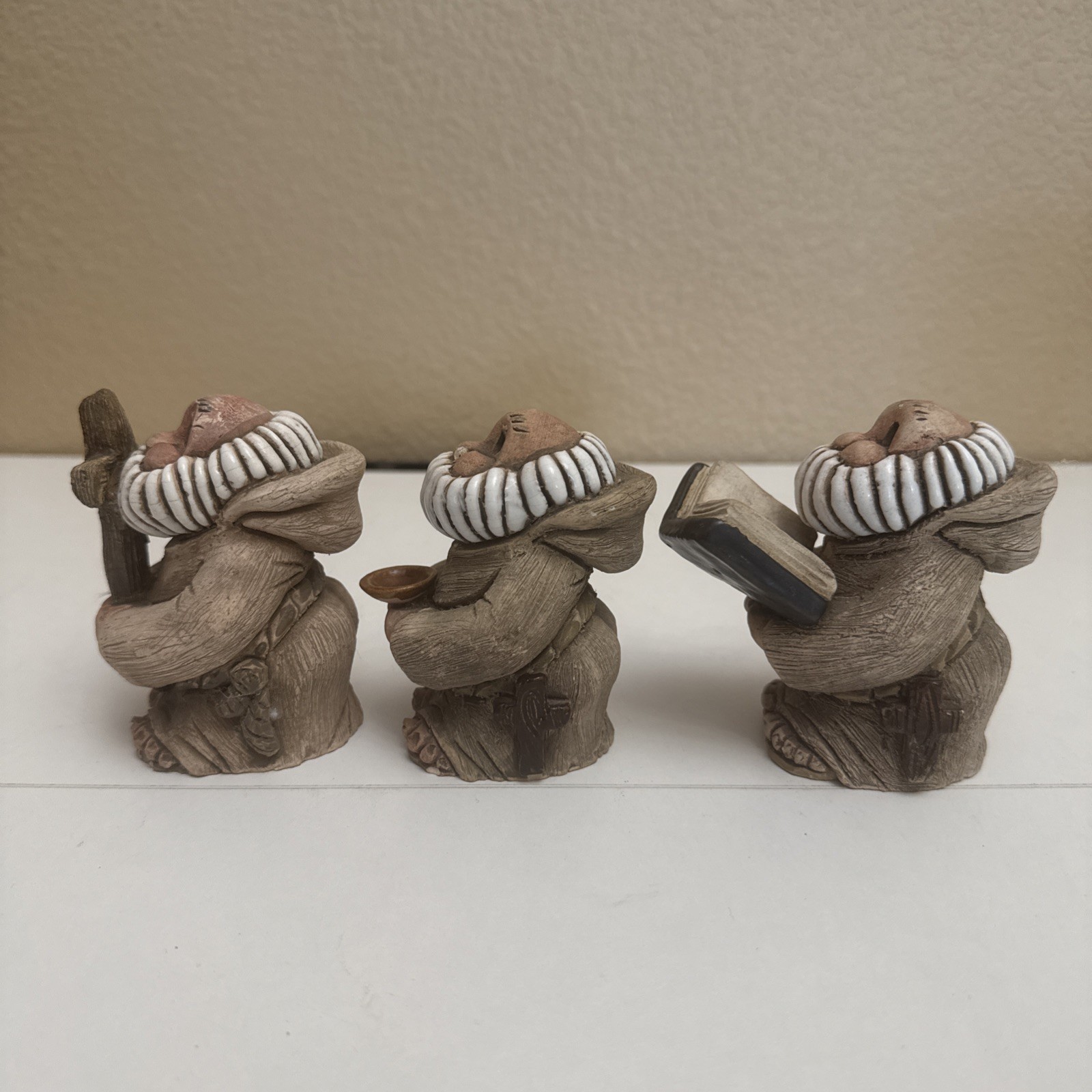 3) Uruguay Studio Pottery Art Priests Monks Book Cross Religious Signed Vintage