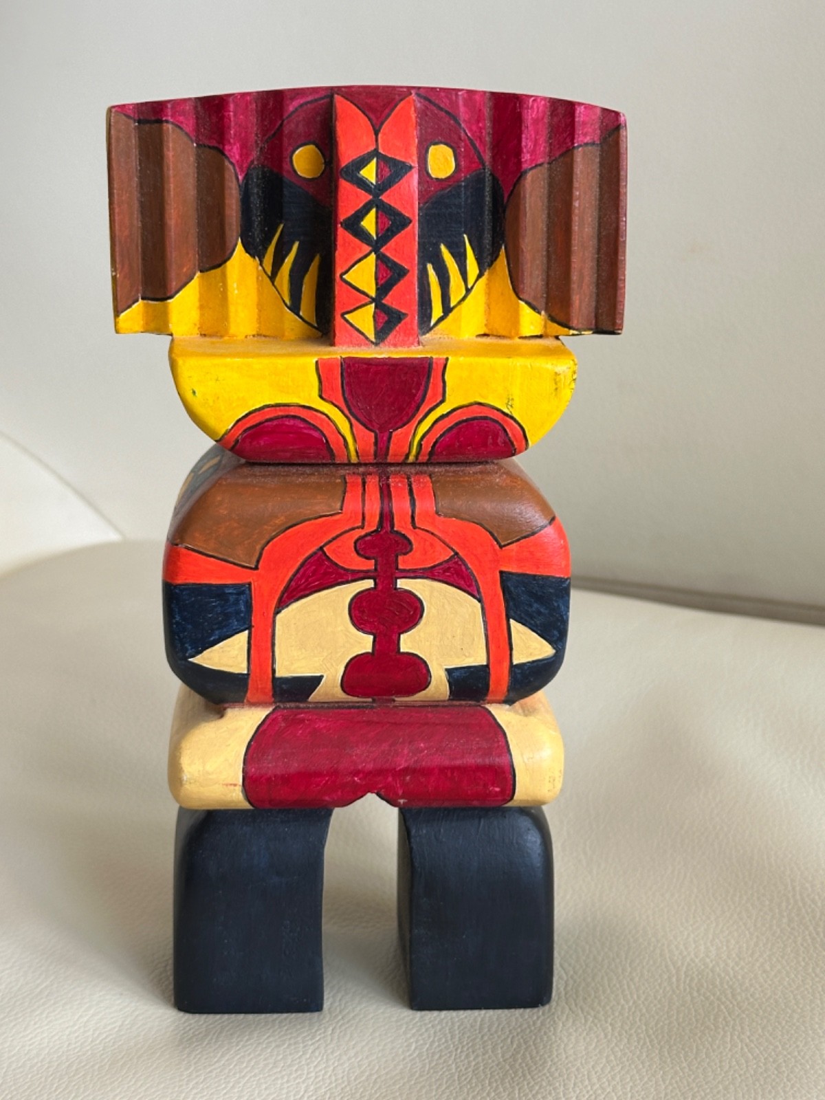 MATEO ALBUQUERQUE N.M. FOLK ARTIST VINTAGE HAND CARVED WOODEN FIGURE PAINTED8.5″