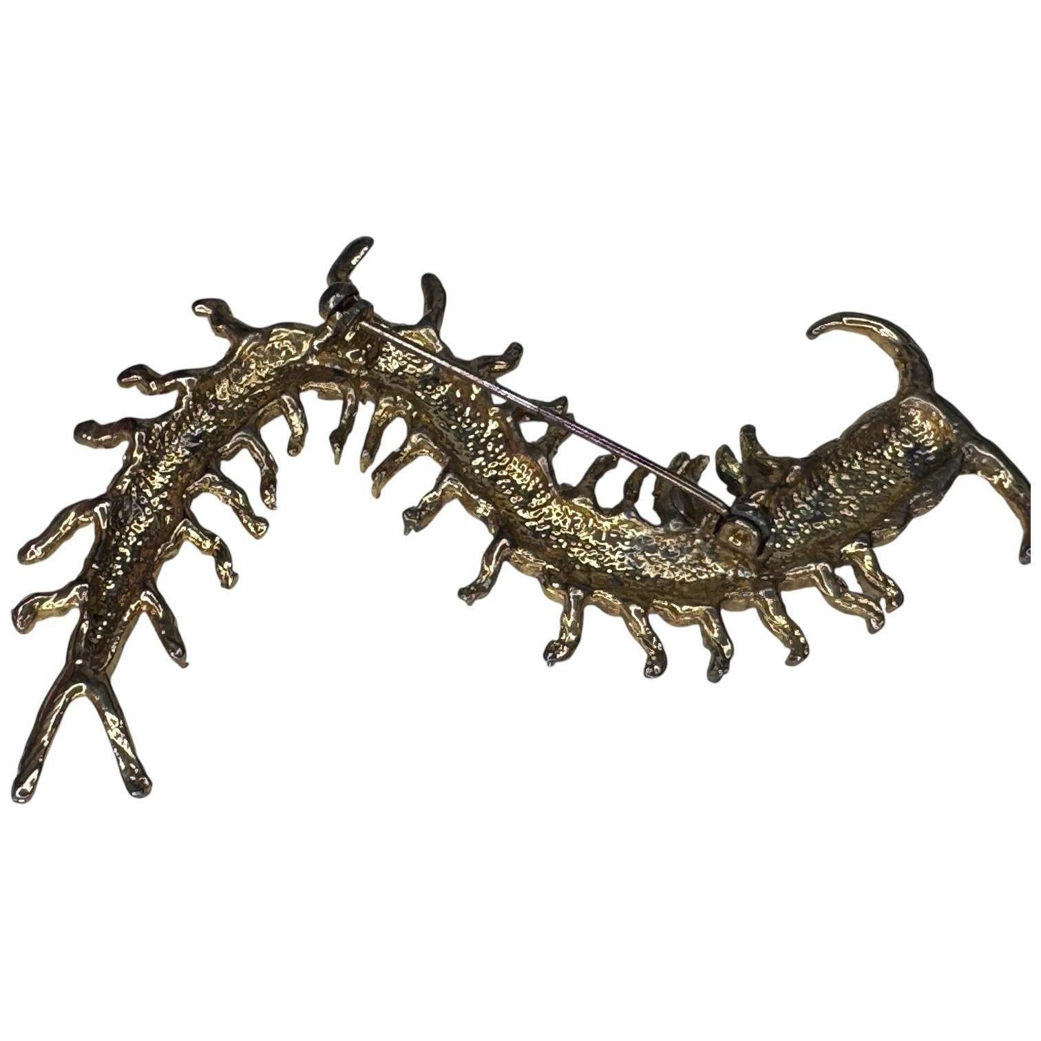 Enameled Centipede Medium Brown With Gold Metal Brooch Pin Anthropoid Chilopoda