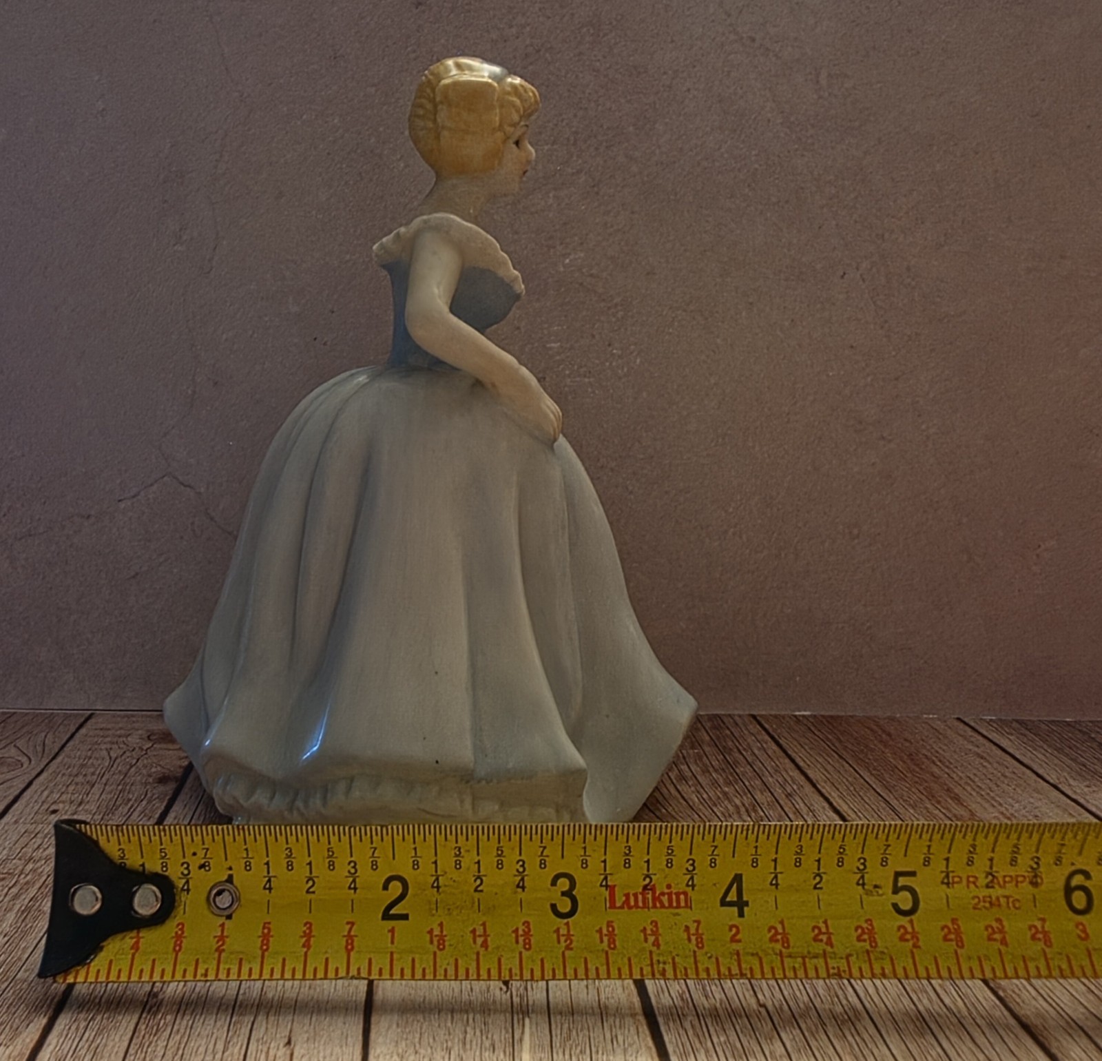 Vintage Bisque Porcelain Southern Belle Figurine Blue Dress Ballgown Curtsey 5″