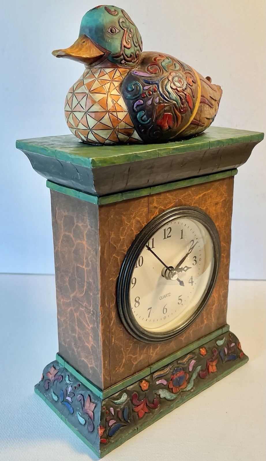 Jim Shore Vintage Heartwood Creek Duck Decoy Mantle Clock Scuffing On Clock