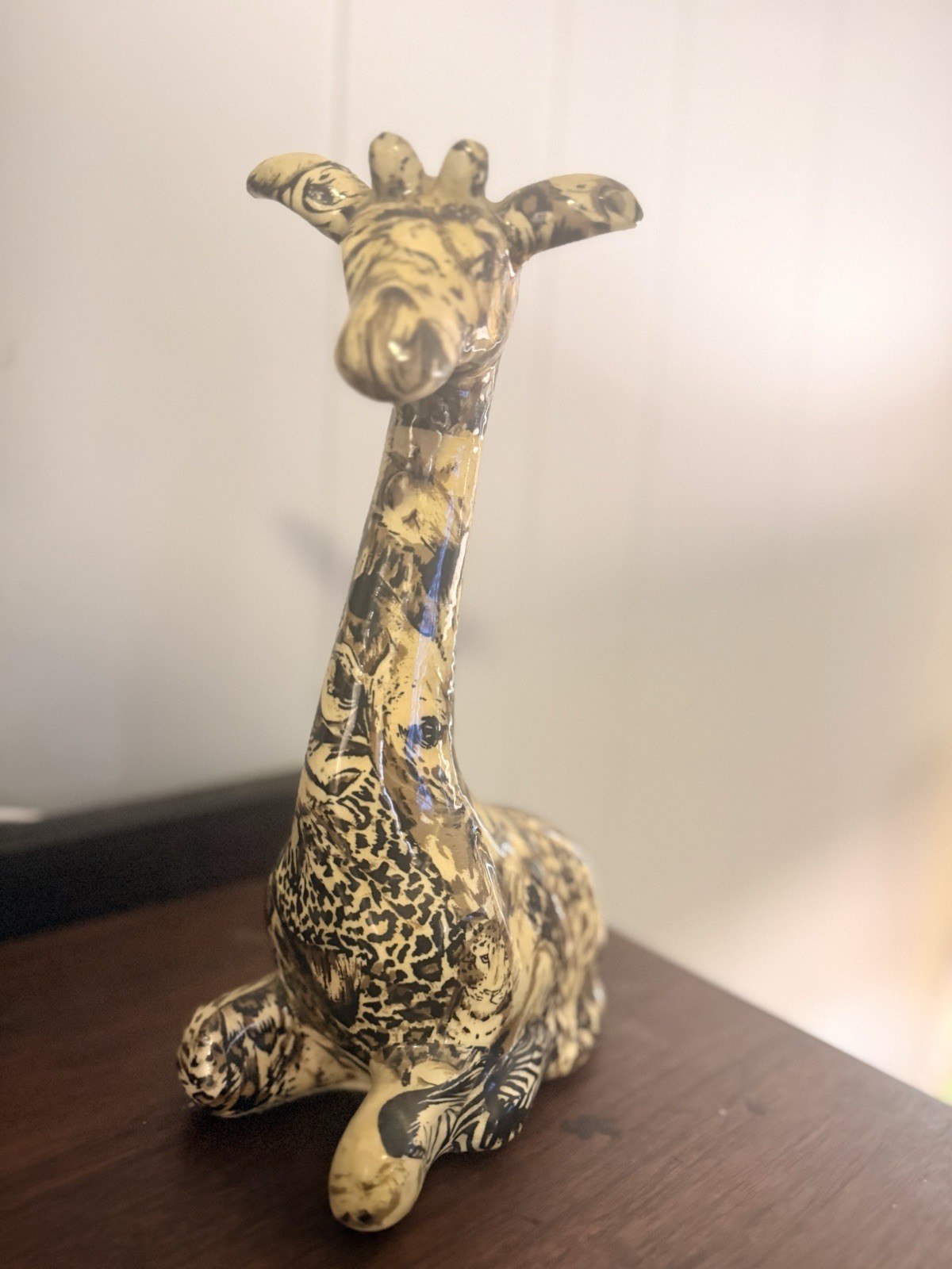 La Vie Safari Ceramic Patchwork Decoupage Baby Giraffe Germany Vtg 1970s