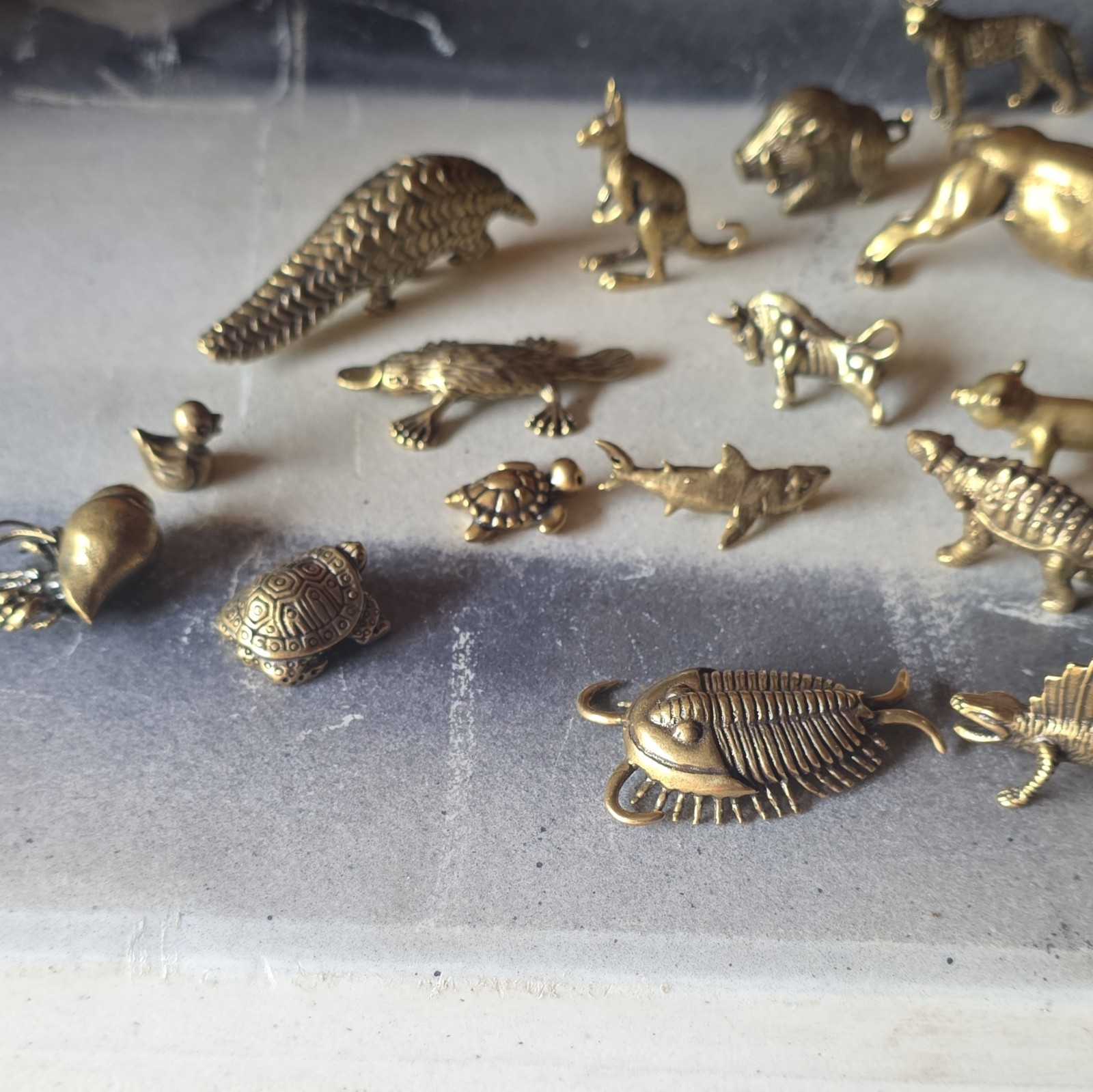 Mini Metal Animal Figurines Lot, Gold Metallic Finish Unboxed Assorted Designs