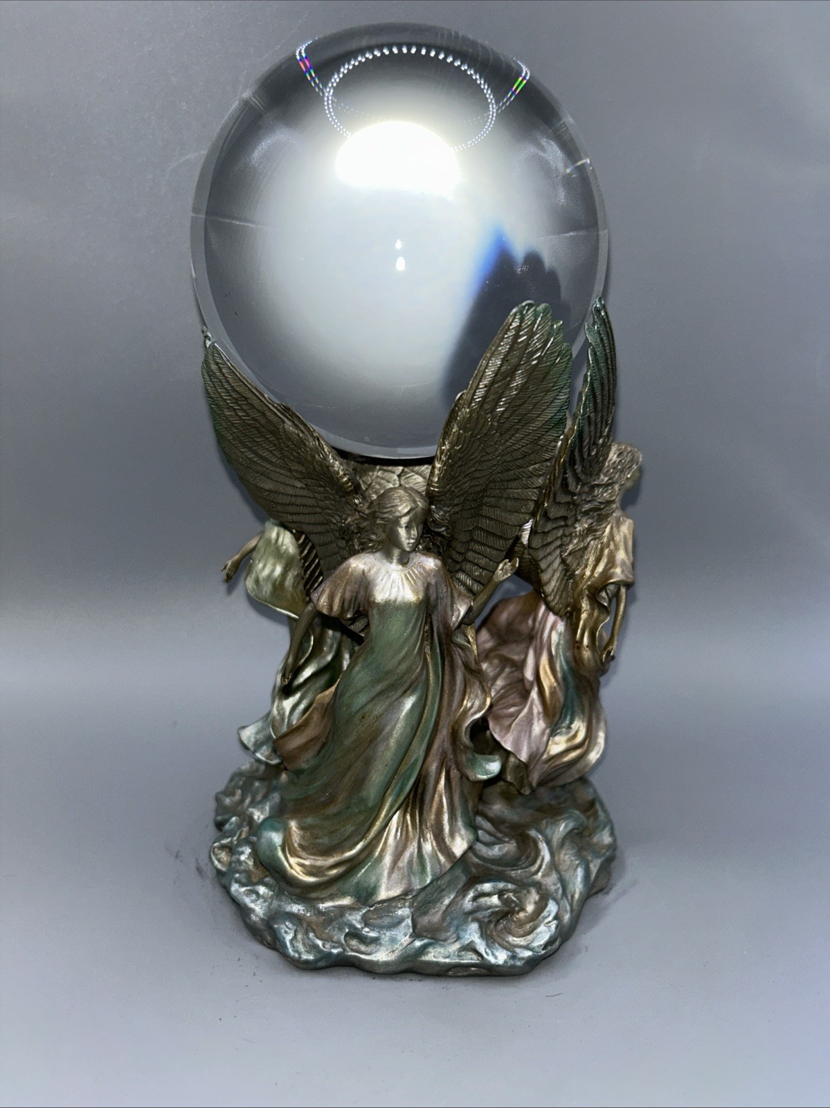 Franklin Mint Angels of Hope Crystal Ball Fine Pewter By Jeane Dixon 8.5”Tx5”D