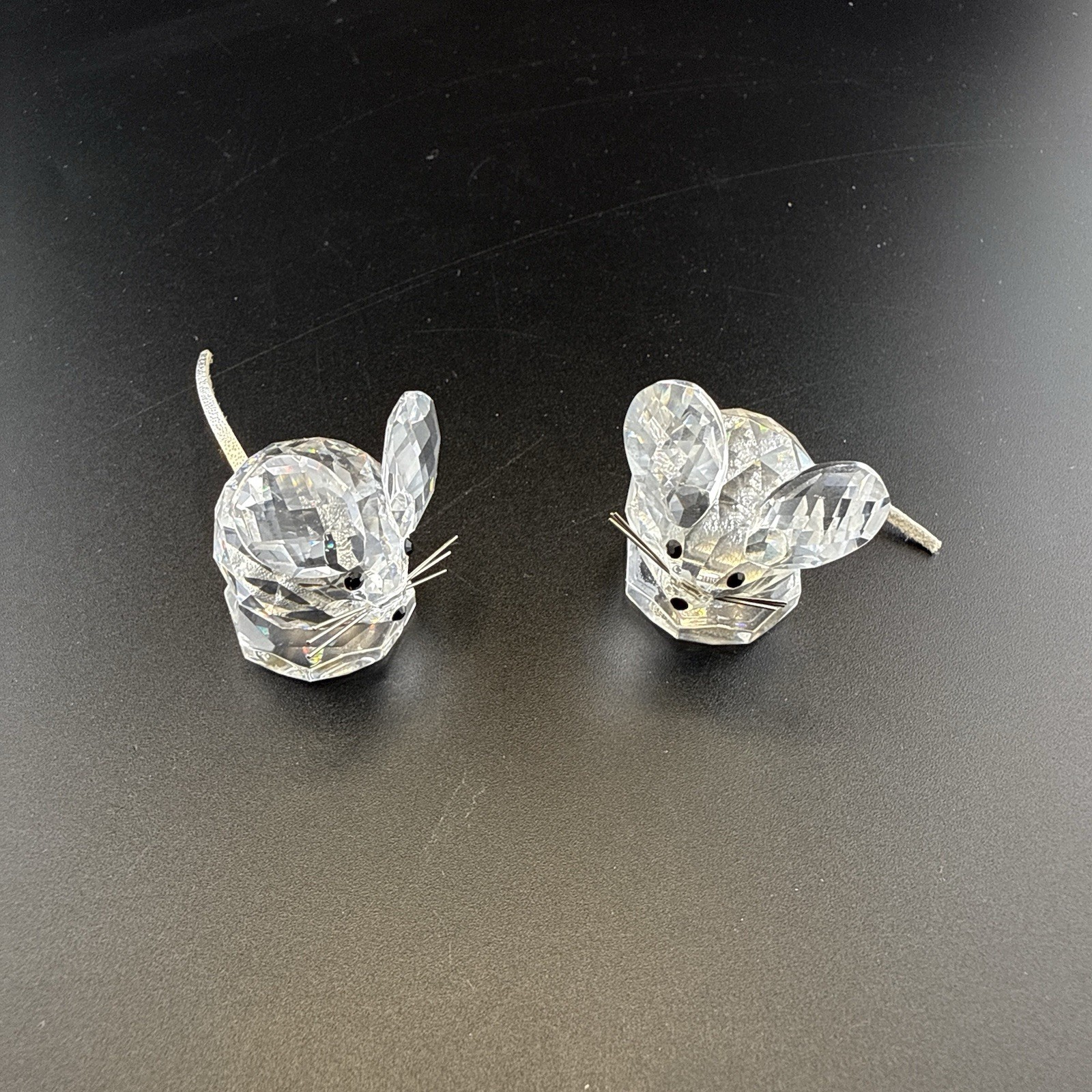 Swarovski Replica Mouse Crystal Figurine Set of 2 Farm Mice Box Leather Tail