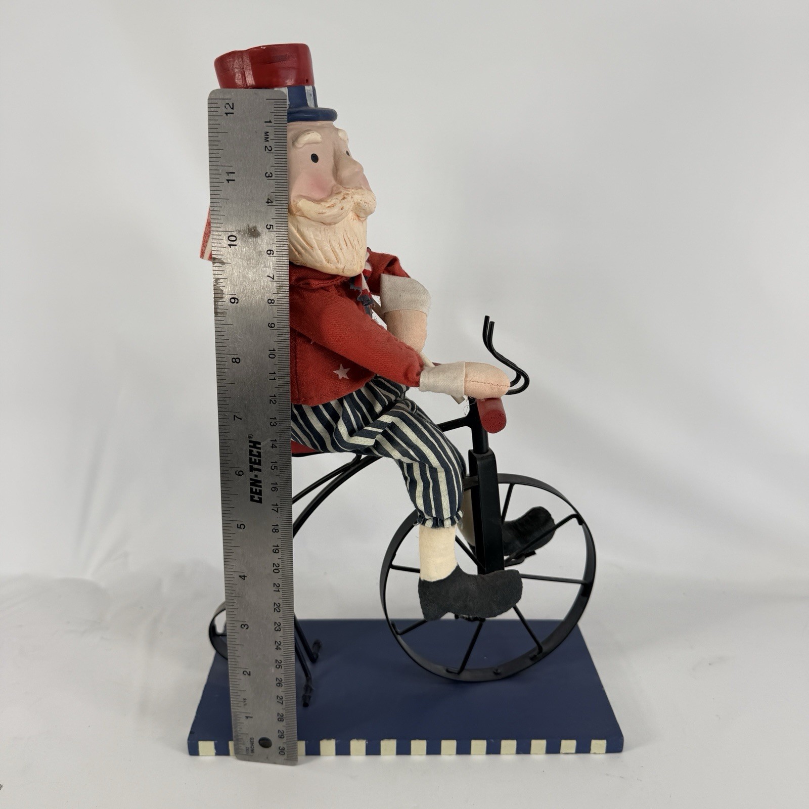 Uncle Sam On A Bicycle Figurine Hand Painted Americana Folk Art Patriotic