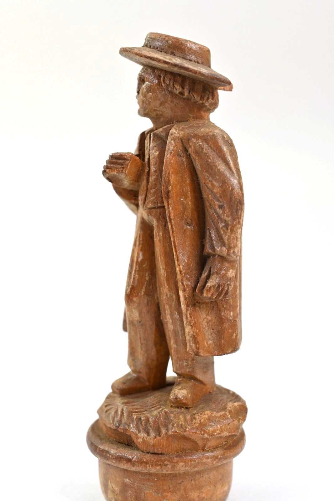Vintage Hand Carved Wood Folk Art Figure Man in Hat Miniature Carving 3.25″
