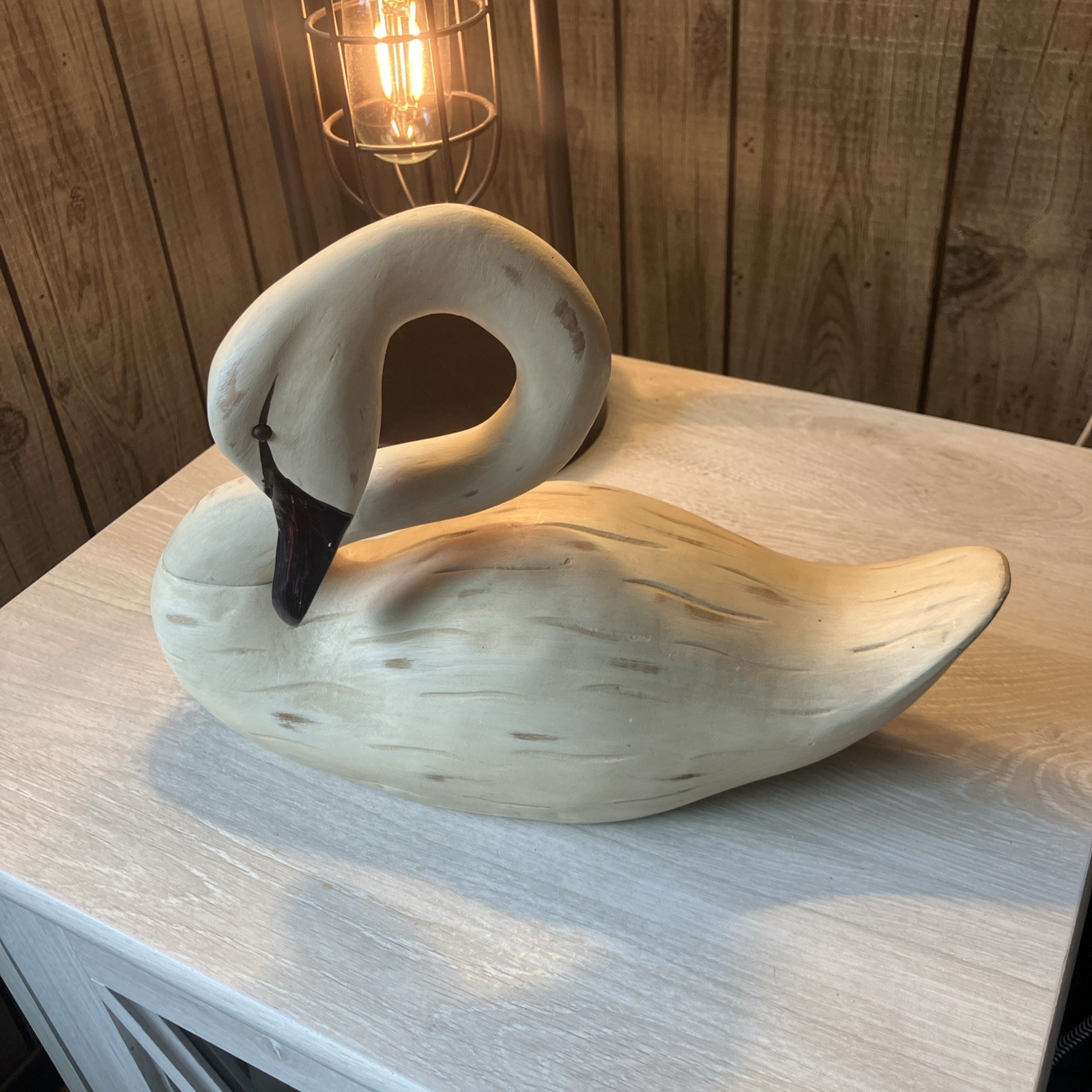 Tender Heart Treasures Hand Carved Wooden Ivory Colored Swan 12 X 8.25 Inches