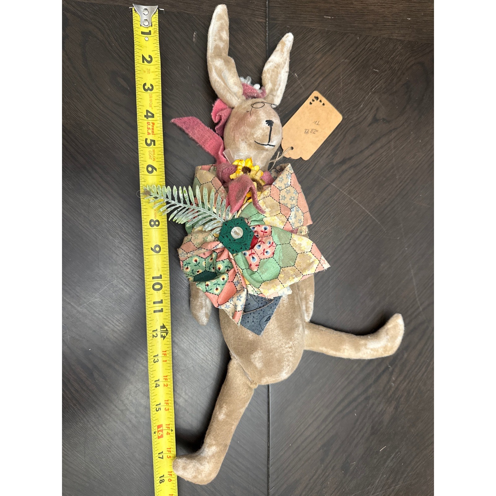 Miss Hattie Maudine Primitive Folk Art Bunny Rabbit Doll Quilted Patchwork 18″