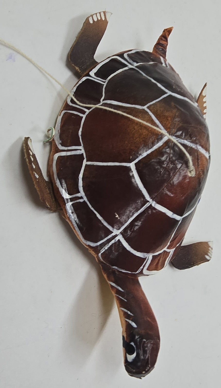 Handmade Paper Mache Sea Turtle Figurine Hanging Decor Brown Orange Animal Art