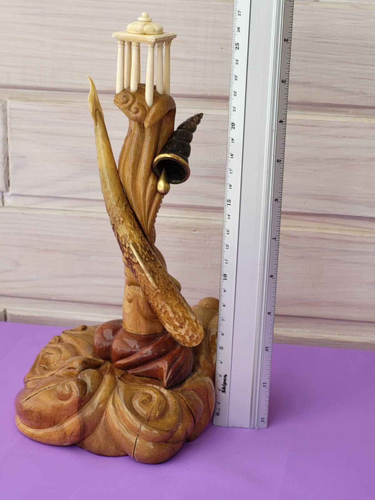 Vintage wooden carved sculpture Handmade statuette figurine on a marine theme