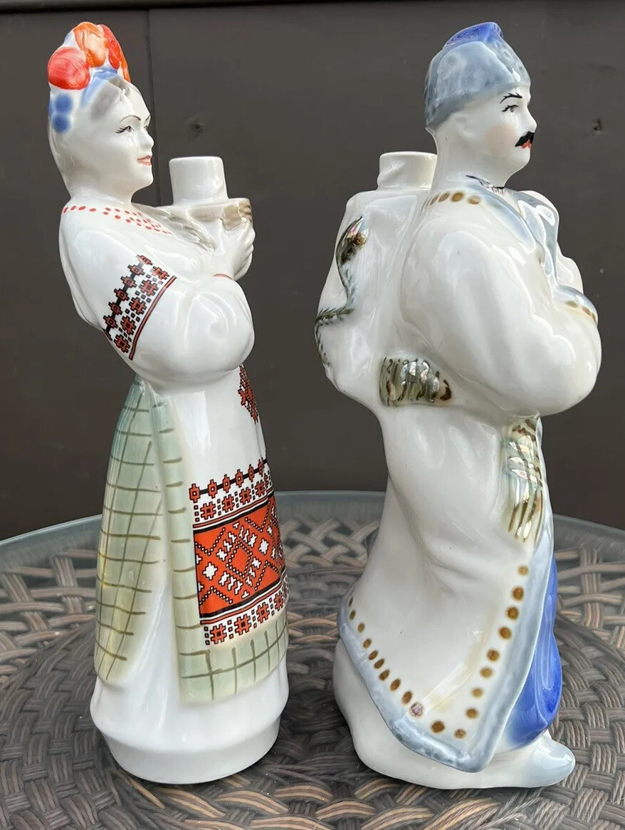 Soviet USSR Figurine Bottles Decanters ca 1970s Ukrainian Traditional Costumes